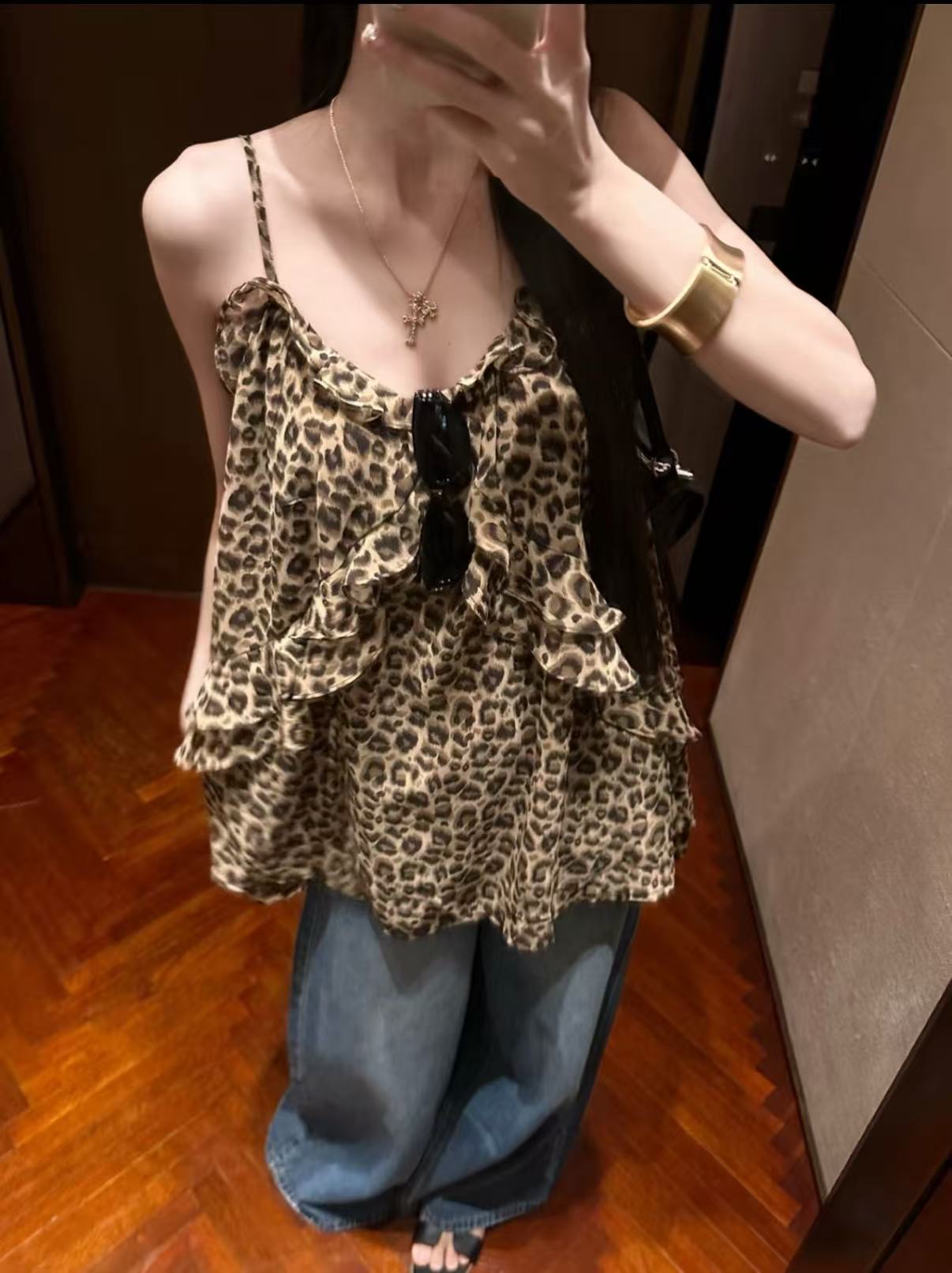 Leopard Print Cami Top for Women – Ruffle Flowy Vacation Tank