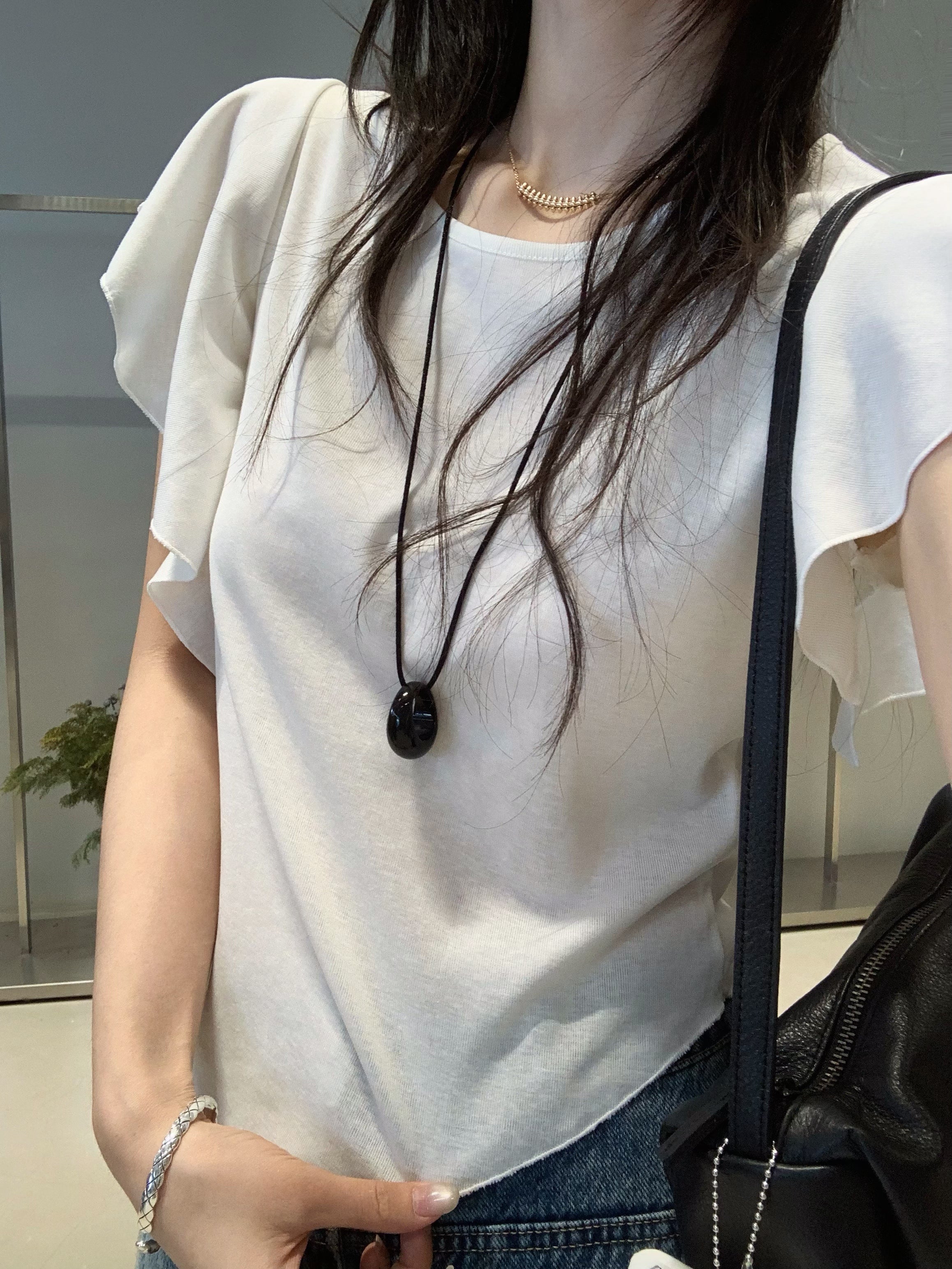 Elegant Ruffle Sleeve White Knit Top