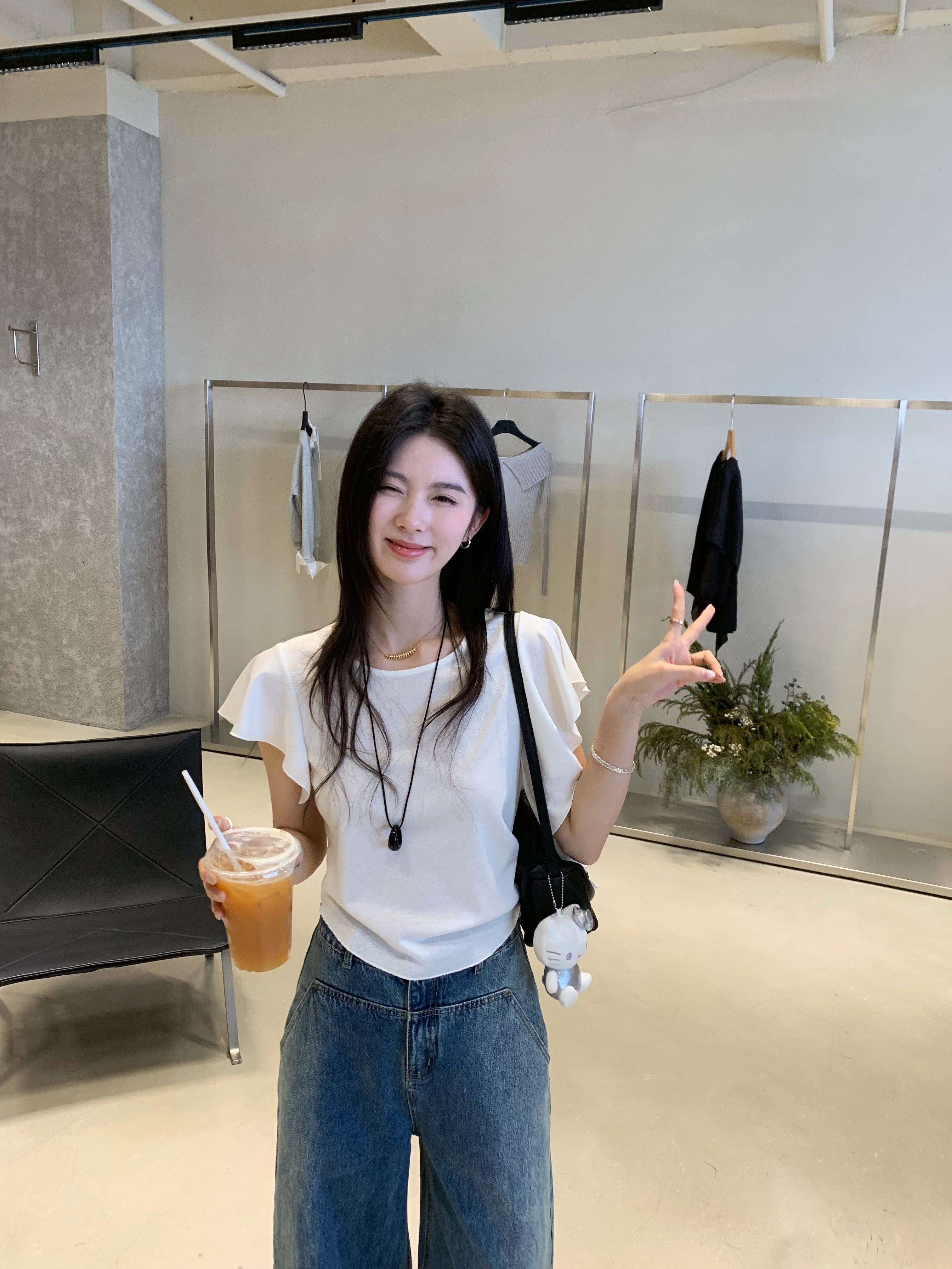Elegant Ruffle Sleeve White Knit Top