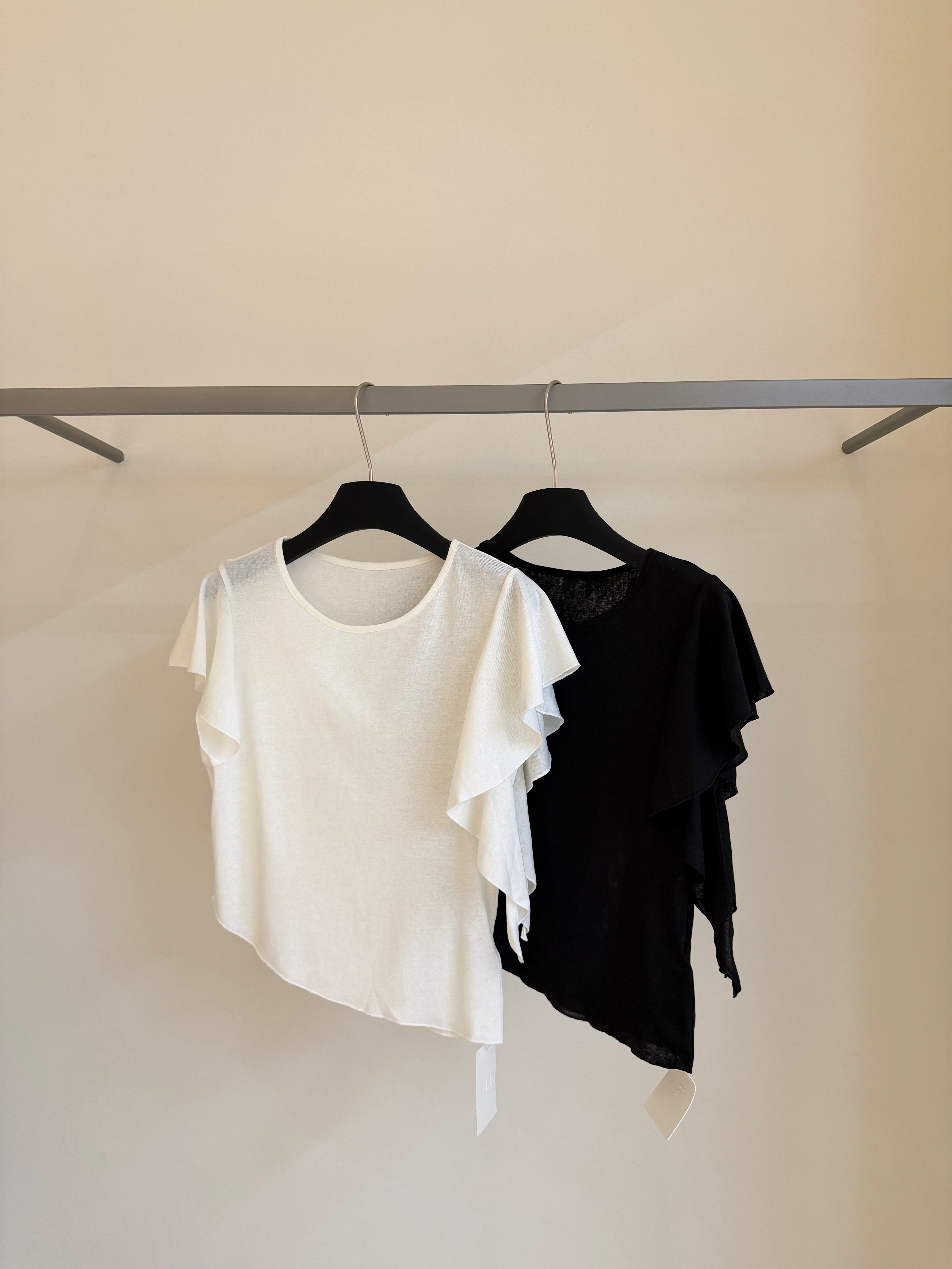 Elegant Ruffle Sleeve White Knit Top