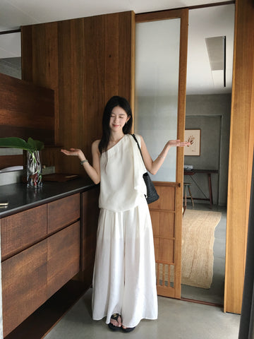 One Shoulder Flowy Top for Women – Minimal Elegant Summer Blouse