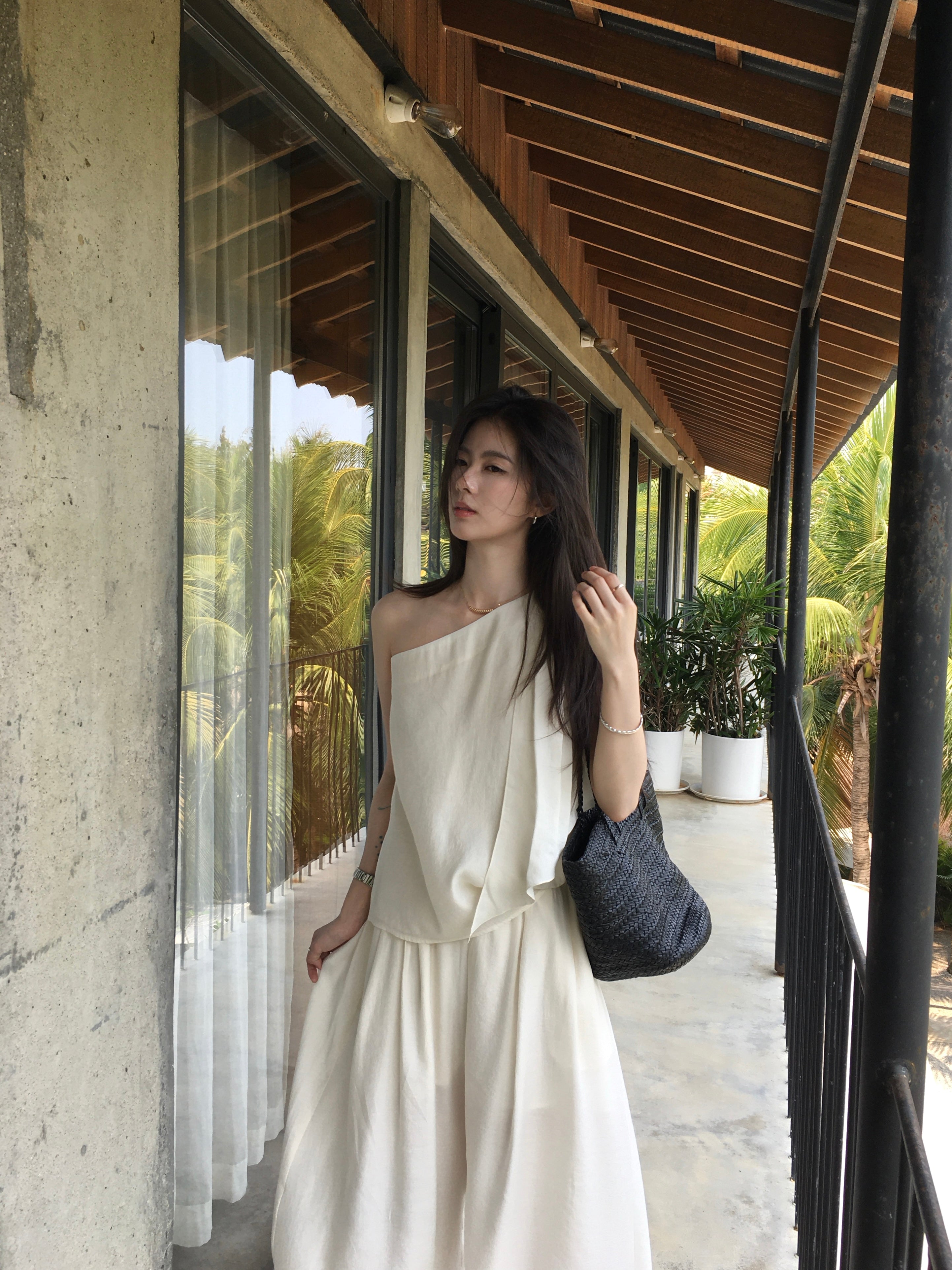 One Shoulder Flowy Top for Women – Minimal Elegant Summer Blouse