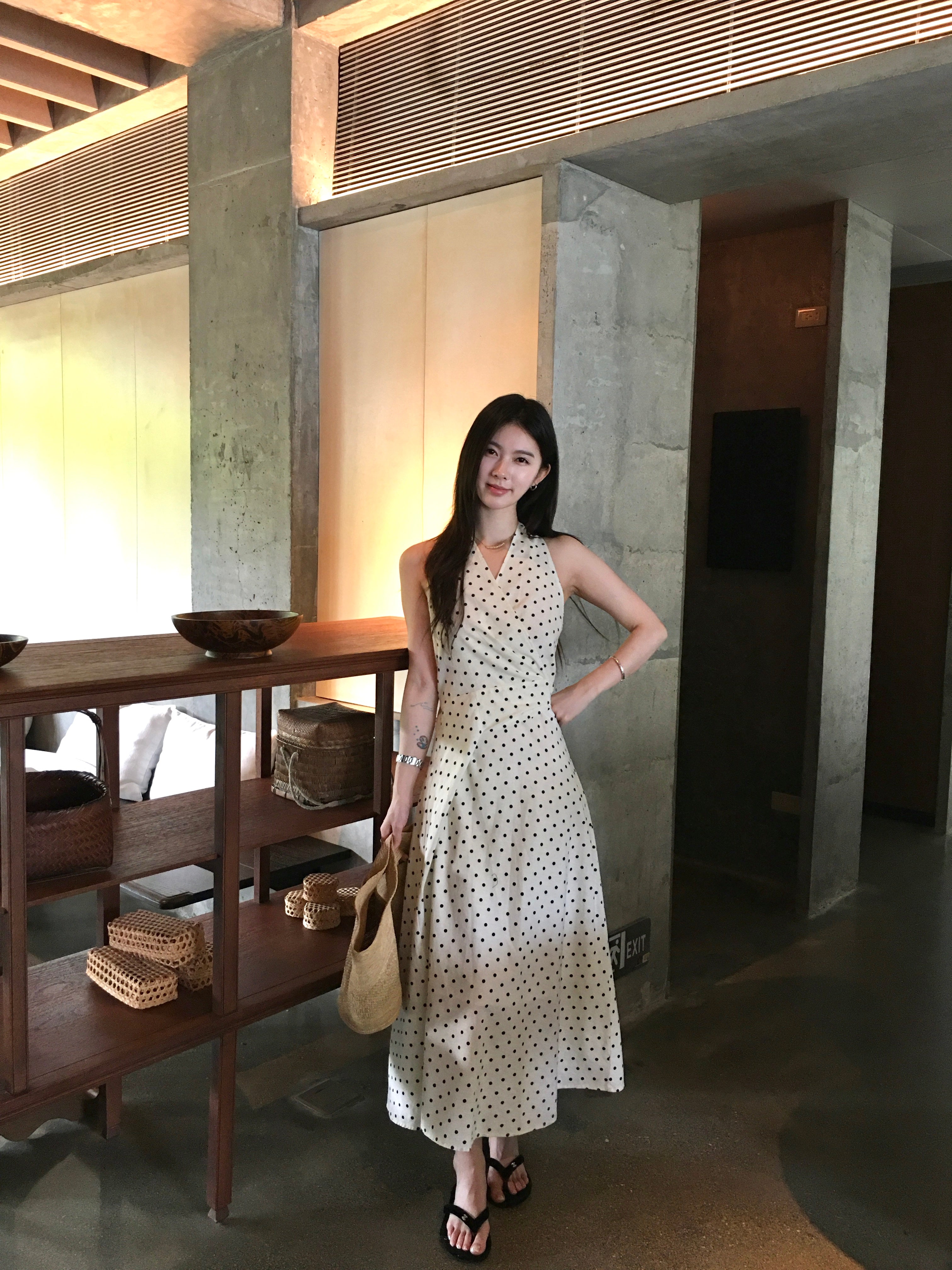 Polka Dot Midi Dress for Women – Elegant Sleeveless Wrap Style Dress