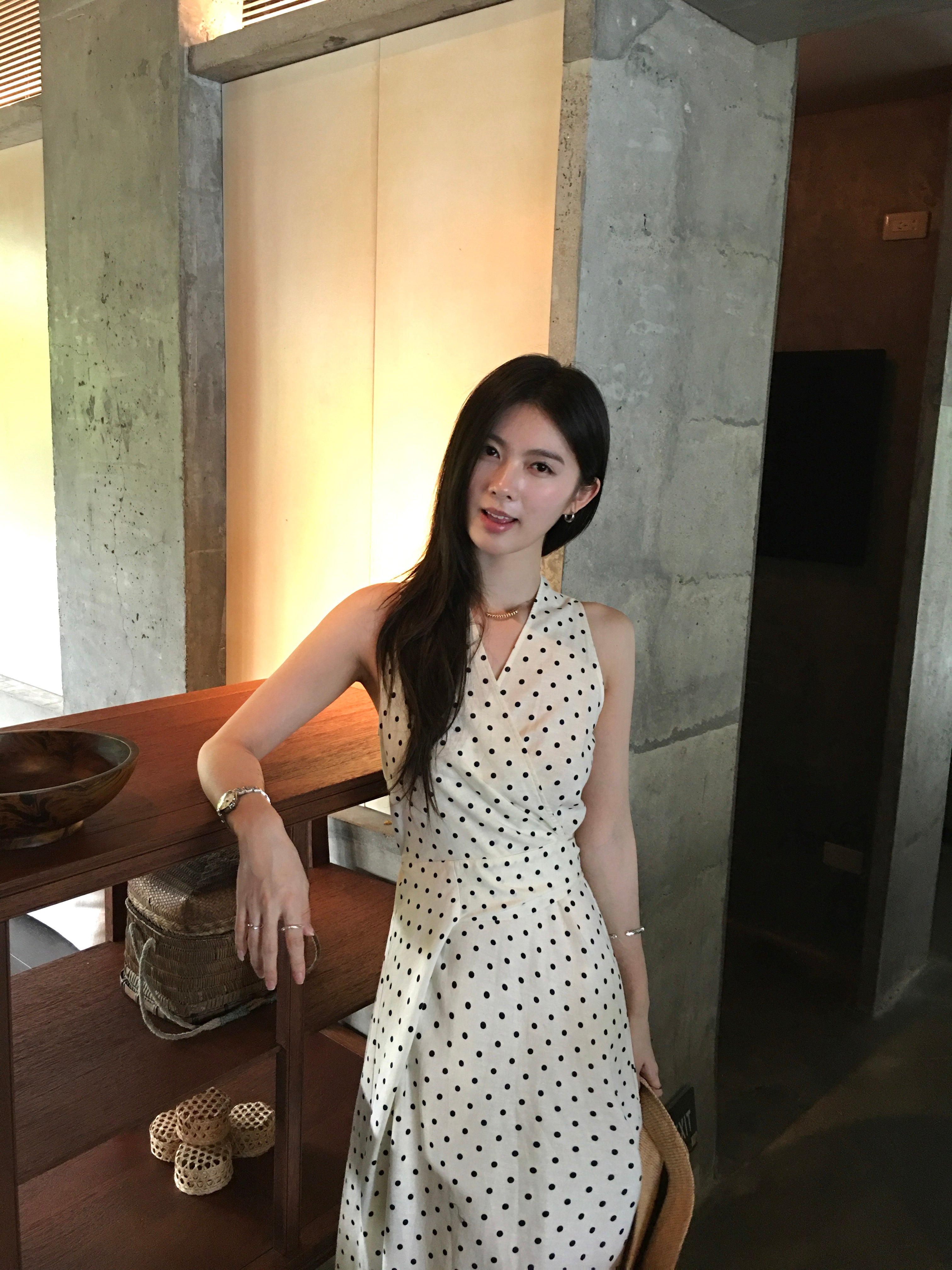 Polka Dot Midi Dress for Women – Elegant Sleeveless Wrap Style Dress