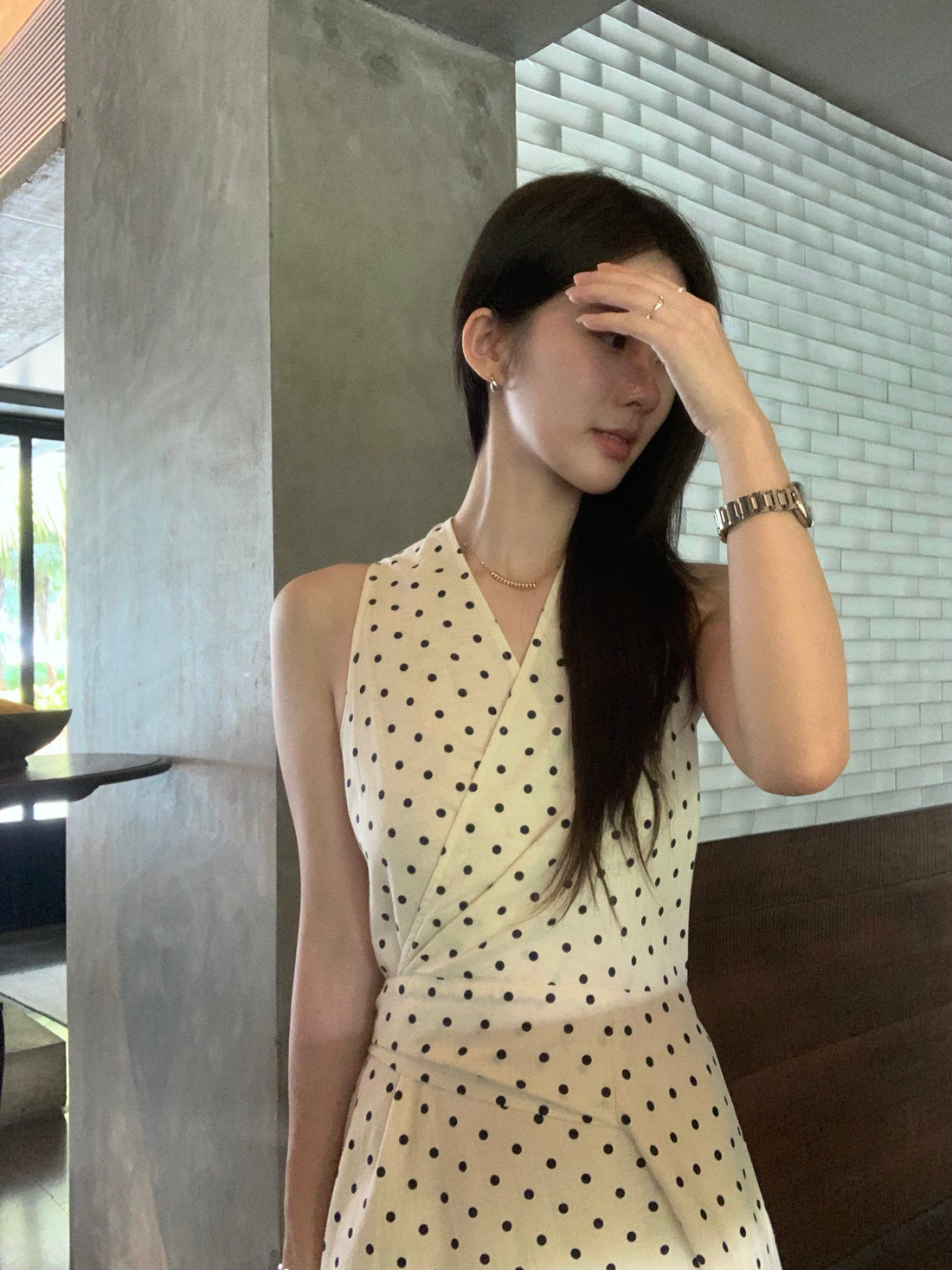 Polka Dot Midi Dress for Women – Elegant Sleeveless Wrap Style Dress