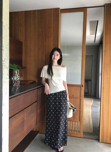 Polka Dot Midi Skirt for Women – High Waisted Elegant A-Line Skirt
