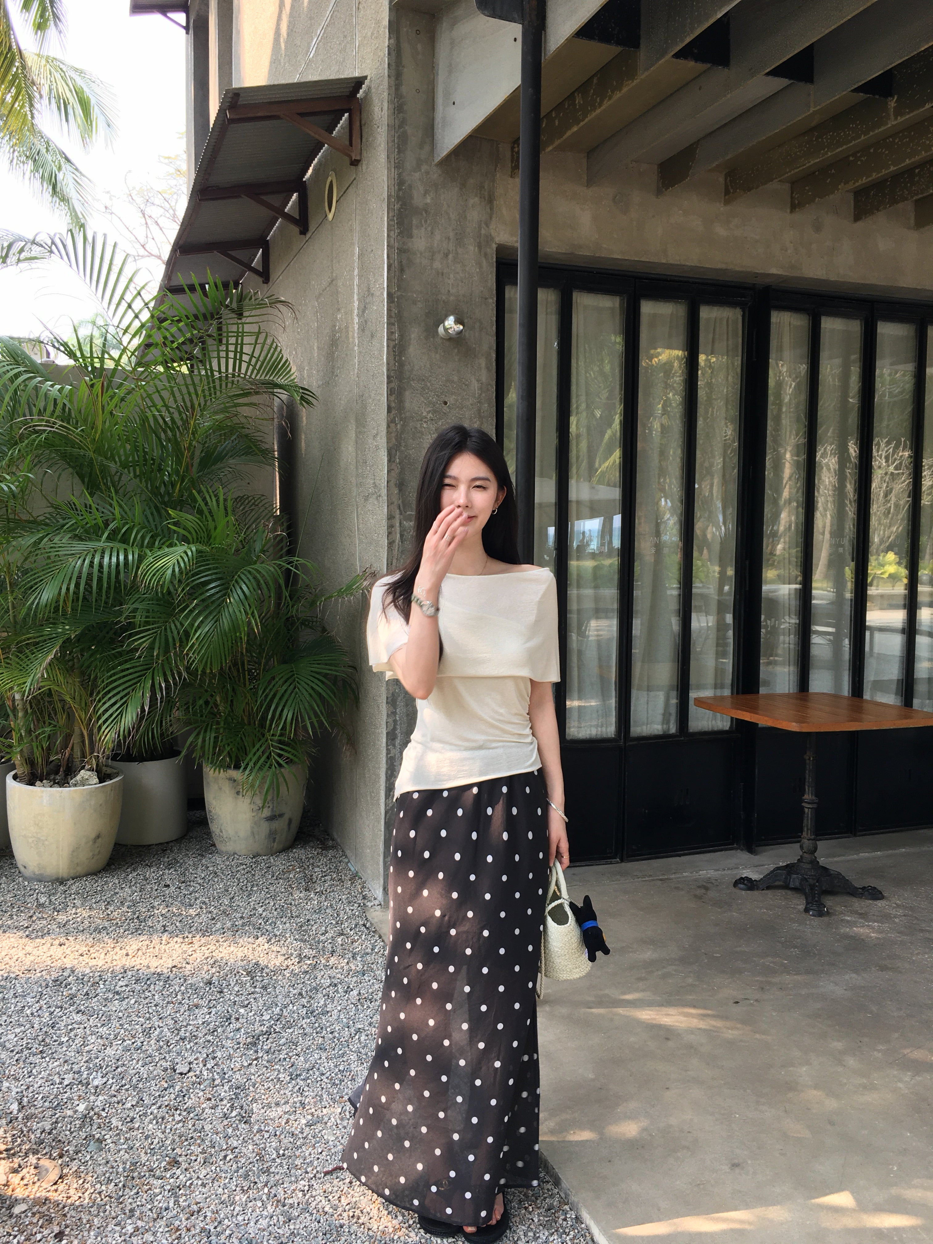 Polka Dot Midi Skirt for Women – High Waisted Elegant A-Line Skirt