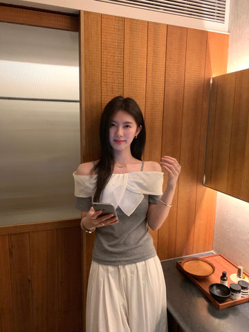 Off Shoulder Bow Detail Top – Slim Fit Soft Knit Tee