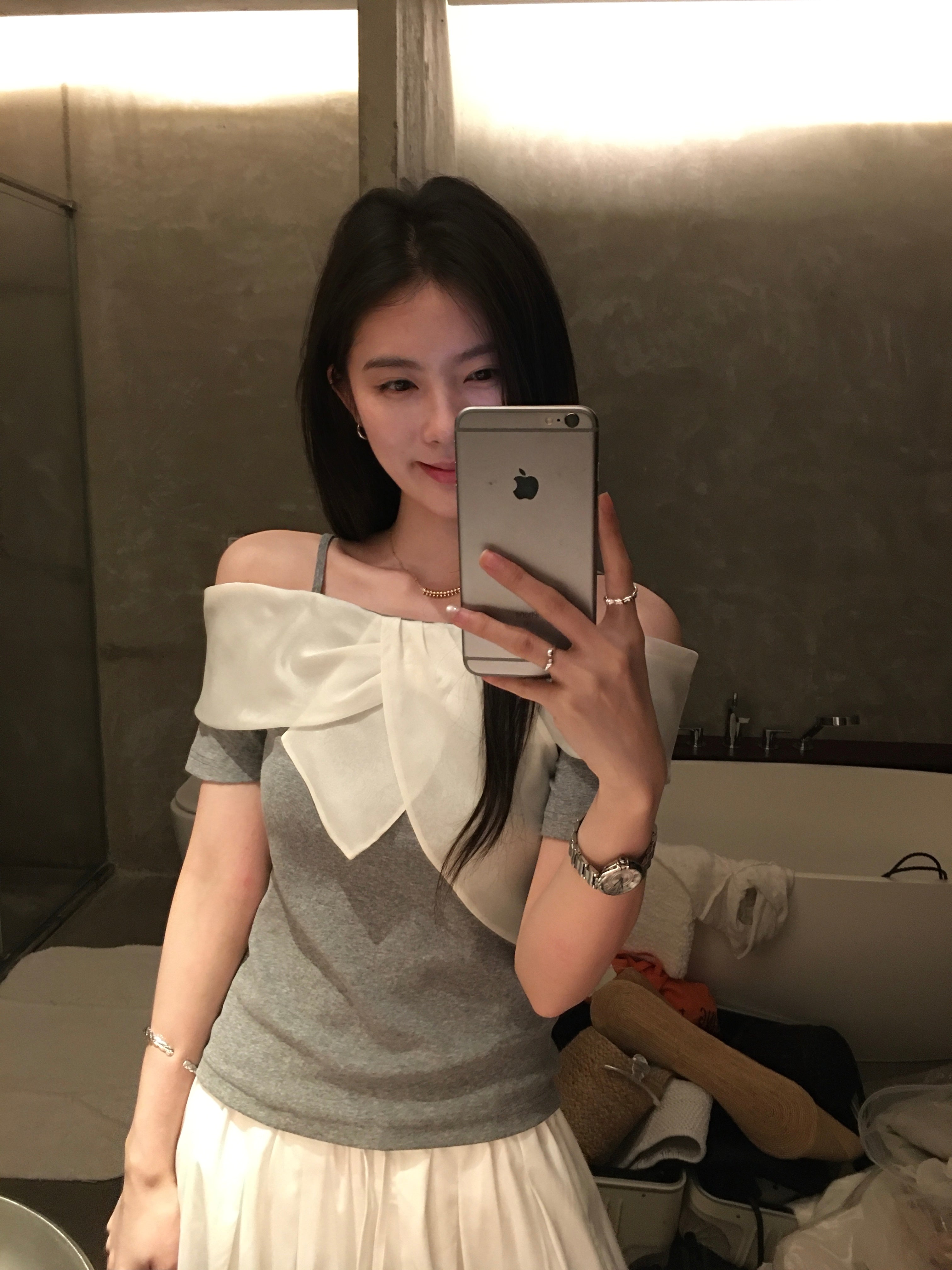Off Shoulder Bow Detail Top – Slim Fit Soft Knit Tee