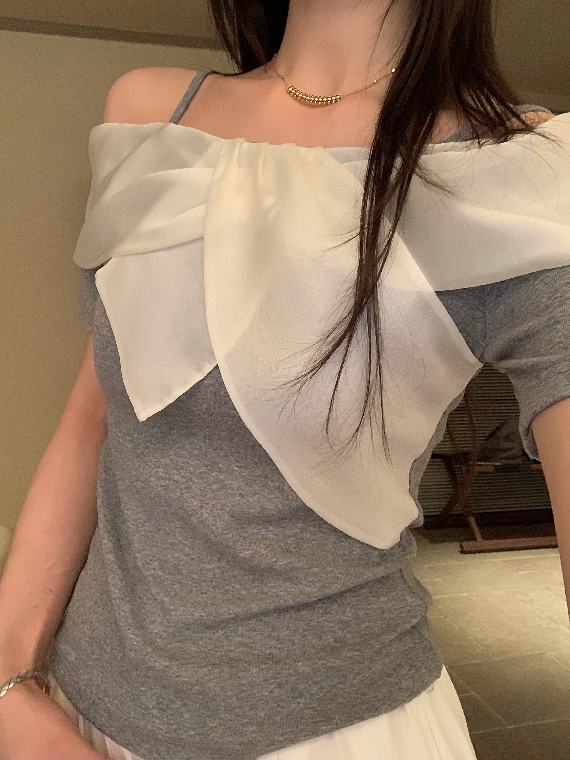 Off Shoulder Bow Detail Top – Slim Fit Soft Knit Tee