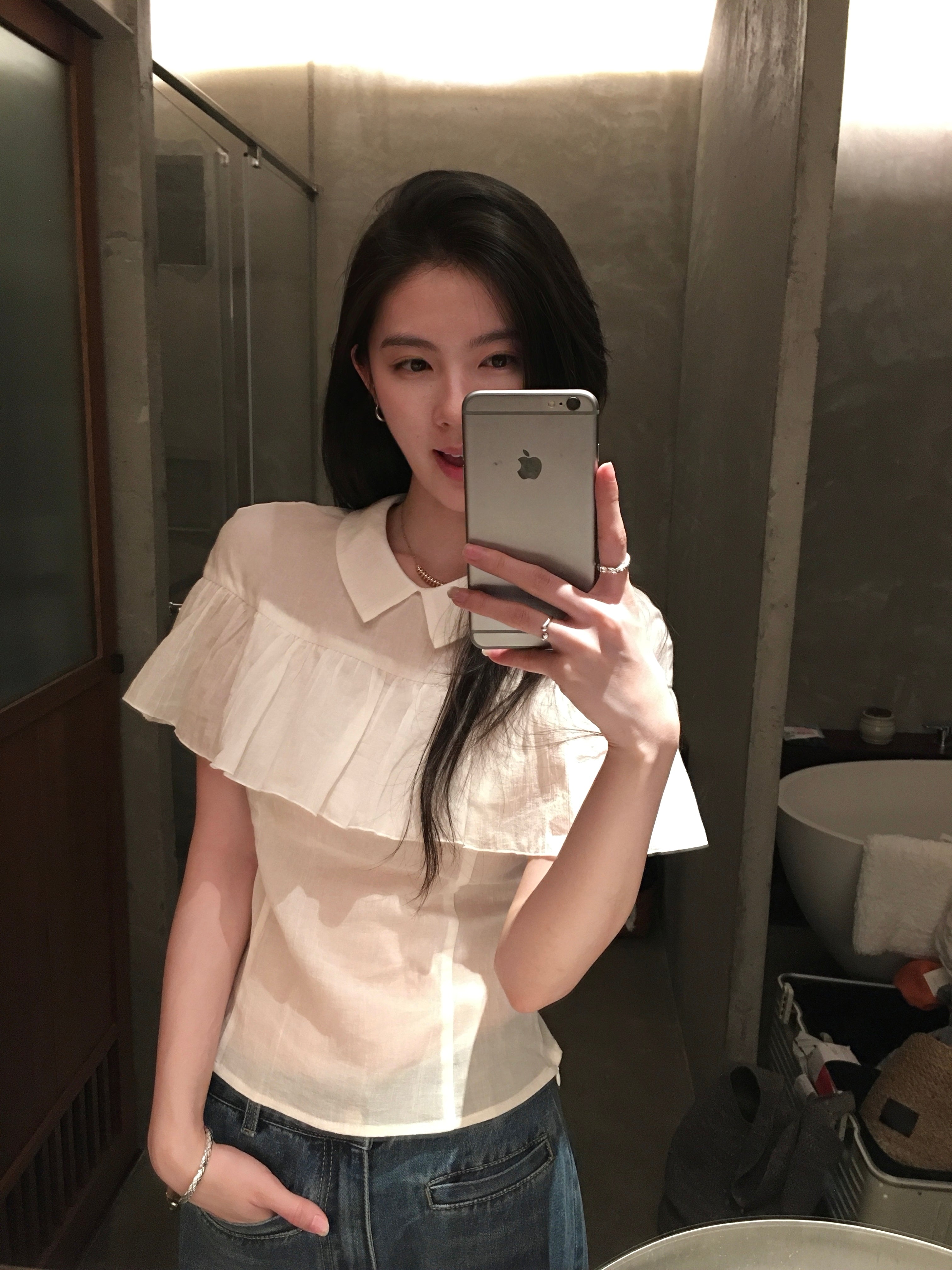 Cute Ruffle Blouse for Women | Sweet Korean Style Peter Pan Collar Top