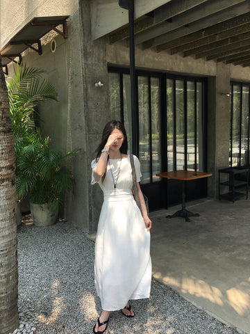 White Maxi Dress for Women | Elegant Korean Style Flowy Summer Dress