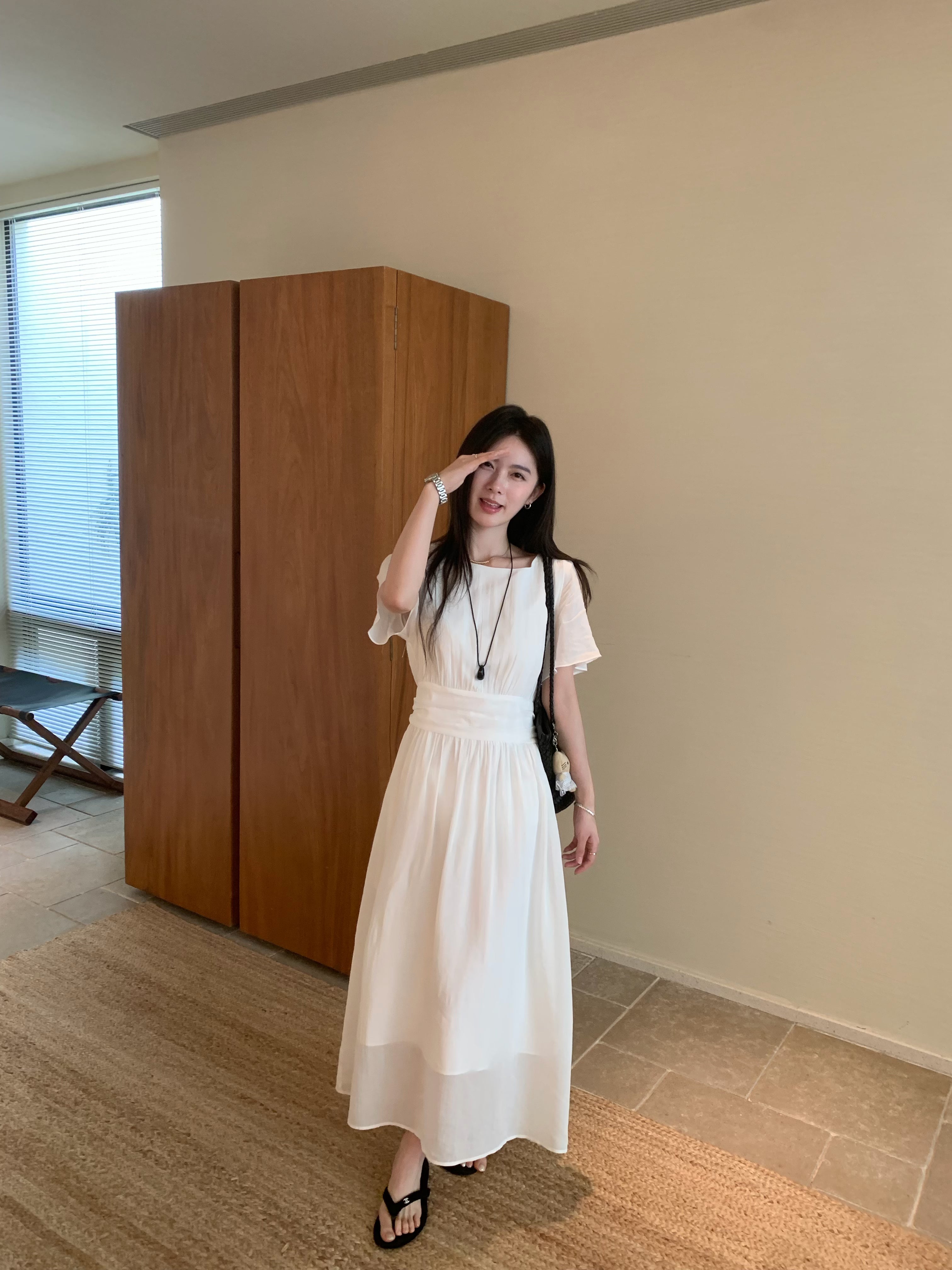 White Maxi Dress for Women | Elegant Korean Style Flowy Summer Dress