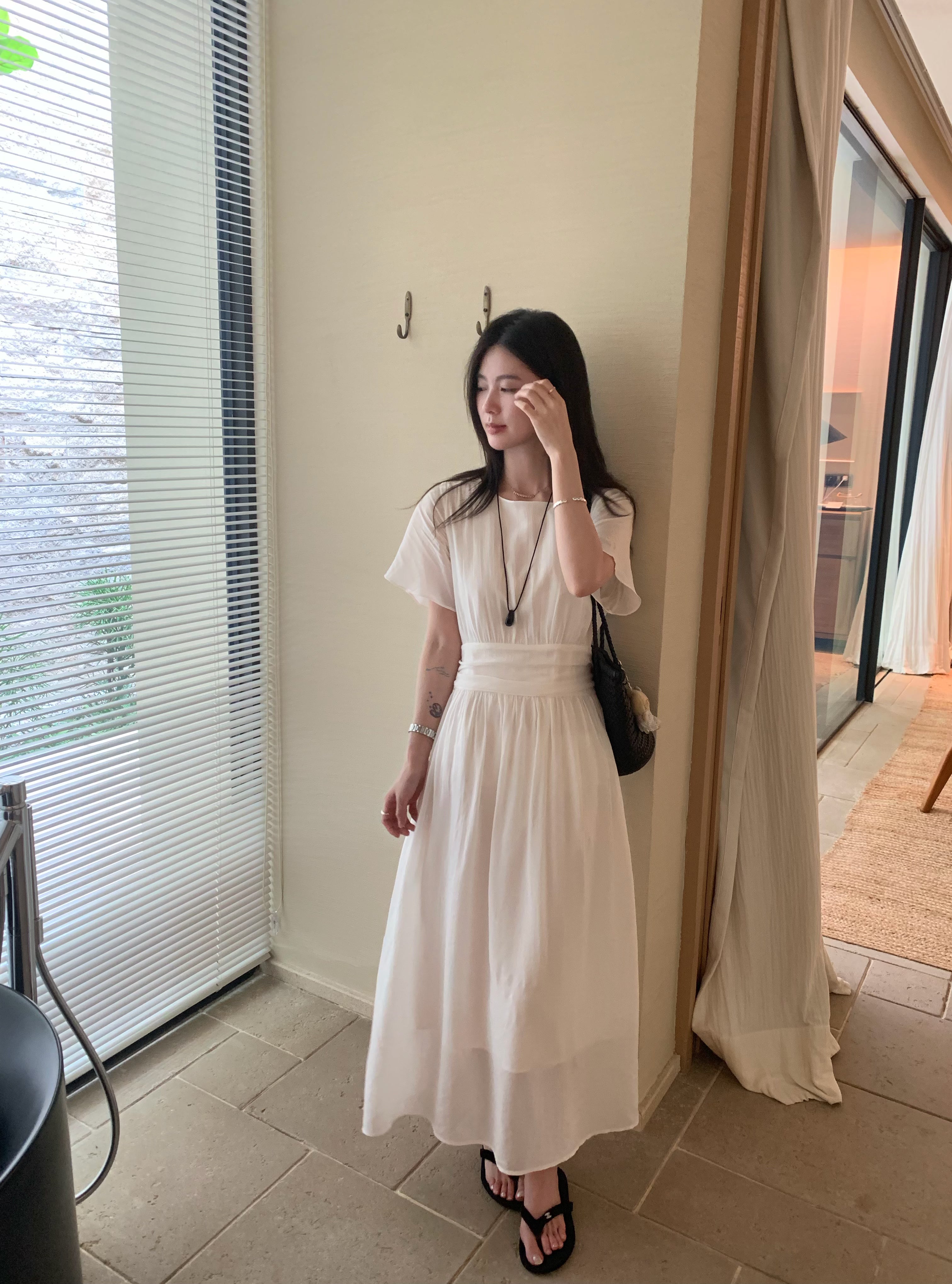 White Maxi Dress for Women | Elegant Korean Style Flowy Summer Dress
