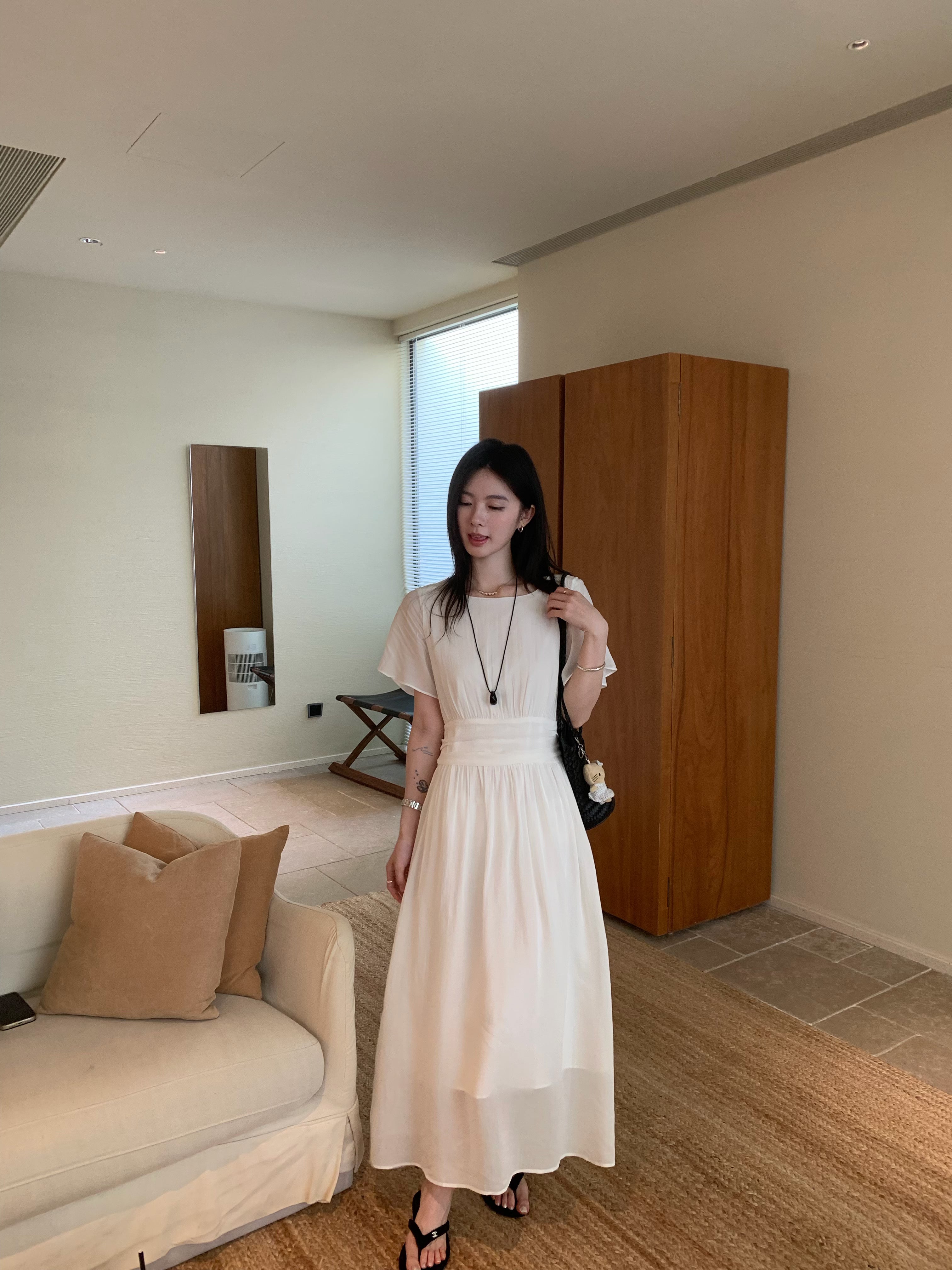 White Maxi Dress for Women | Elegant Korean Style Flowy Summer Dress
