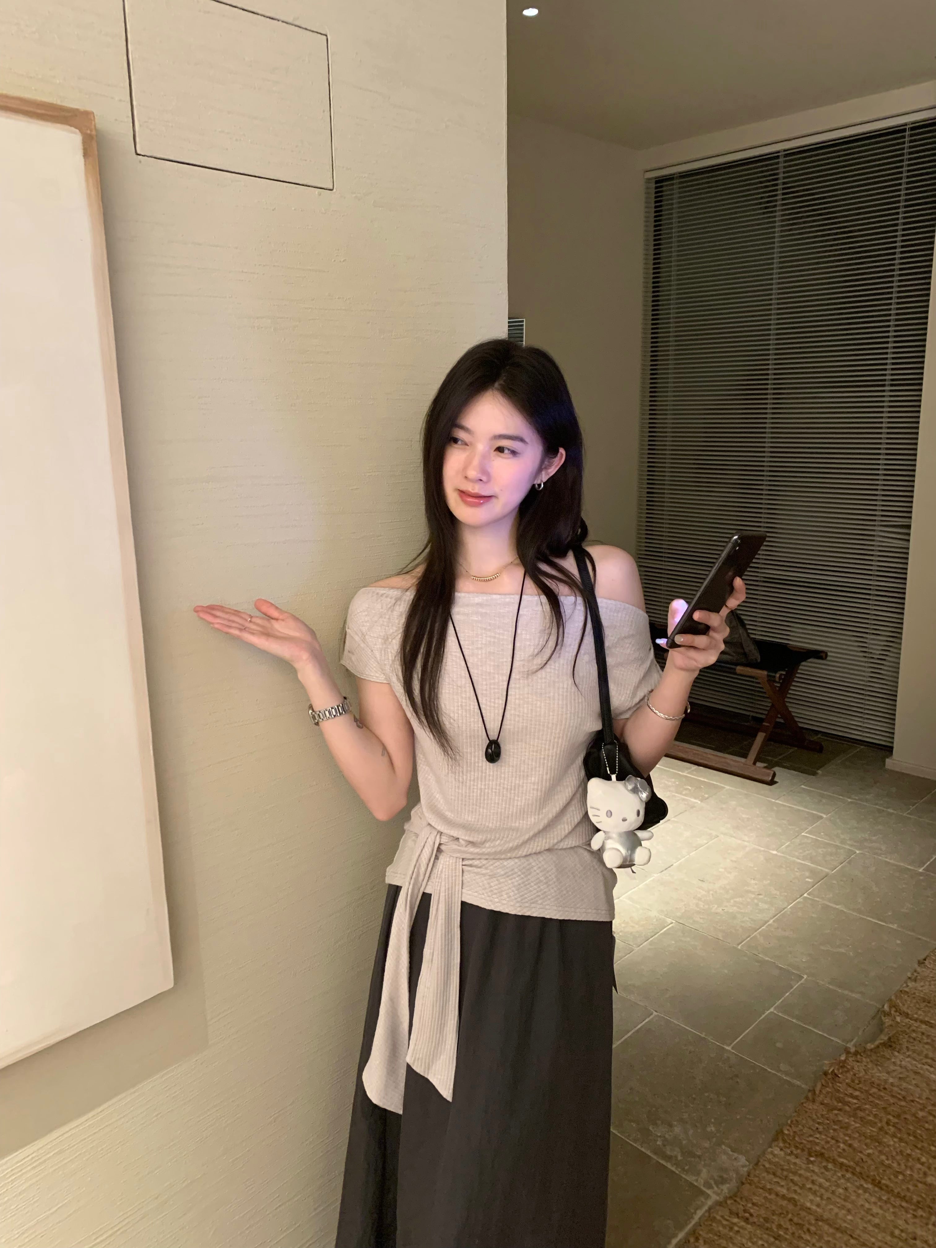 Layered Knit Top for Women | Minimalist Korean Style Short Sleeve Sweater