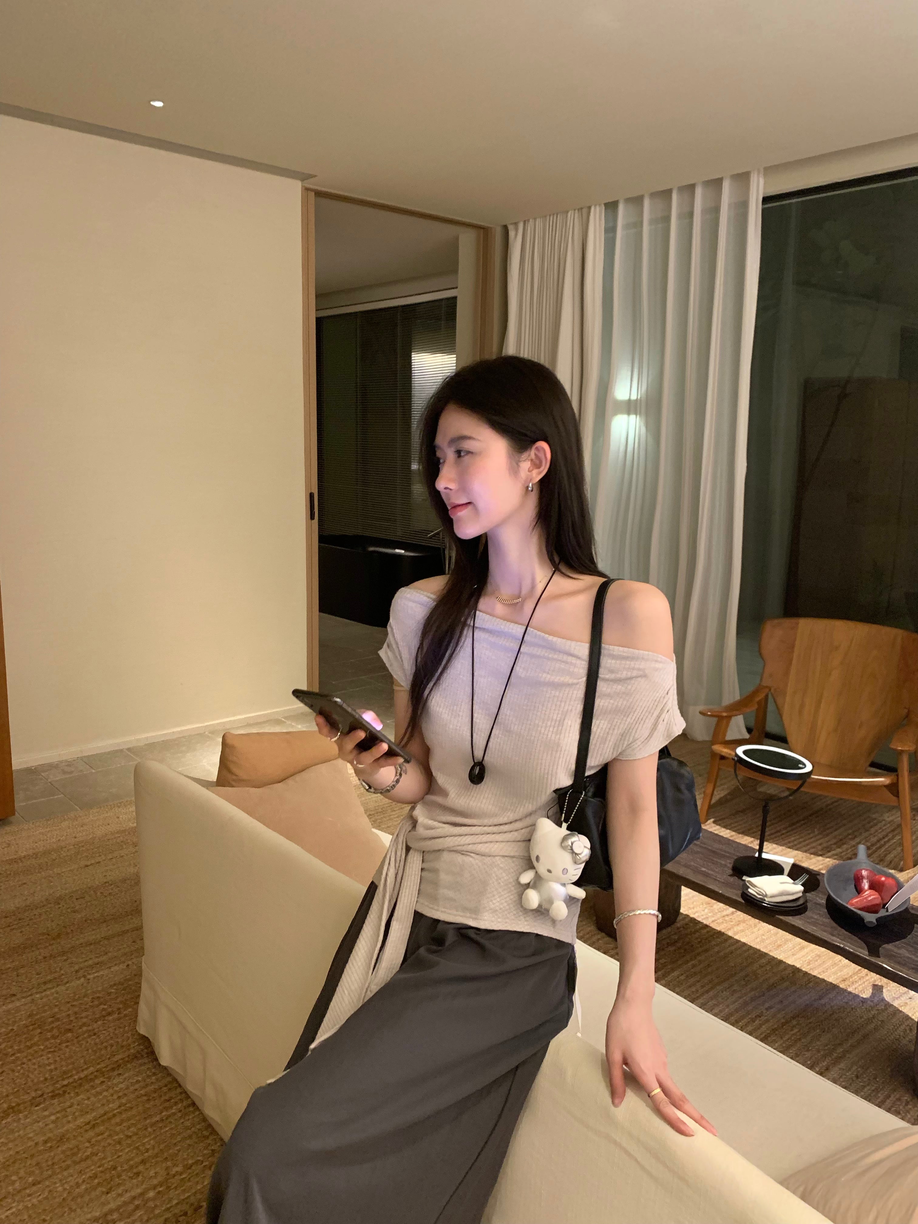 Layered Knit Top for Women | Minimalist Korean Style Short Sleeve Sweater