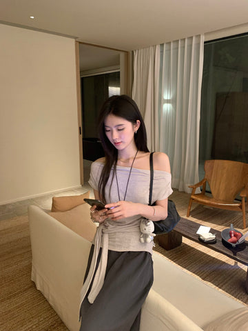 Layered Knit Top for Women | Minimalist Korean Style Short Sleeve Sweater
