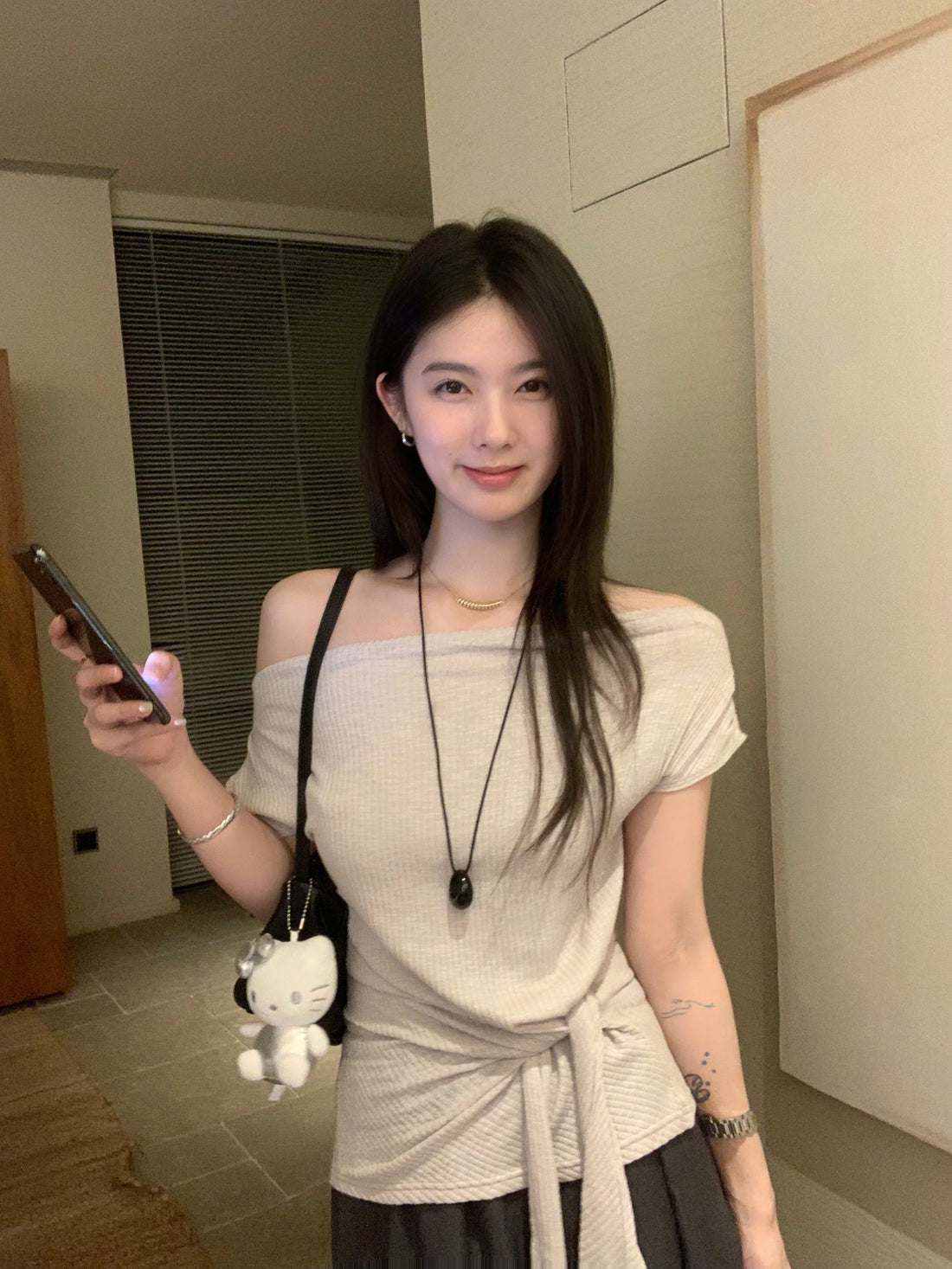 Layered Knit Top for Women | Minimalist Korean Style Short Sleeve Sweater