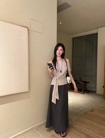 High Waisted A-Line Maxi Skirt | Minimalist Flowy Korean Style Skirt