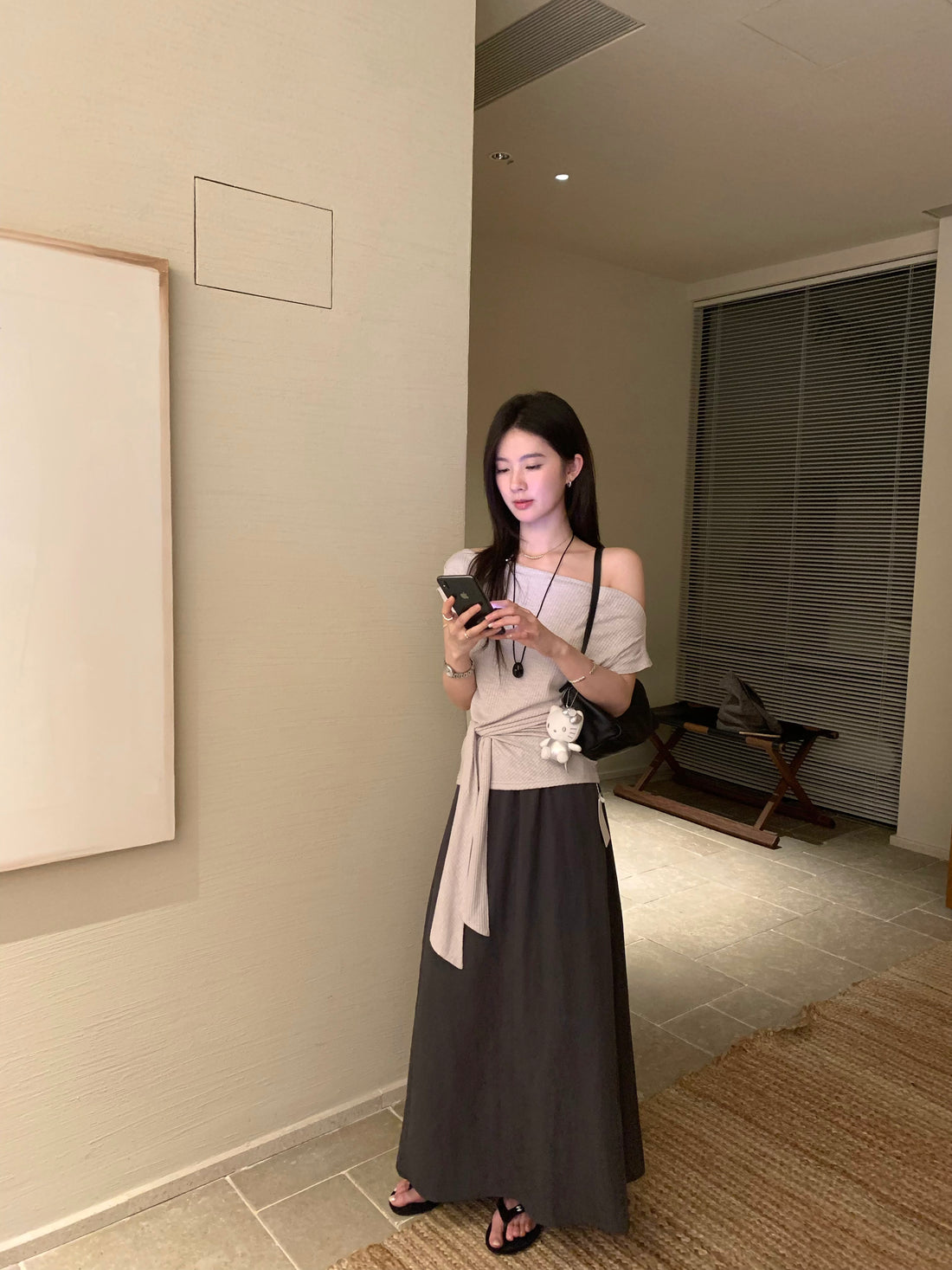 High Waisted A-Line Maxi Skirt | Minimalist Flowy Korean Style Skirt