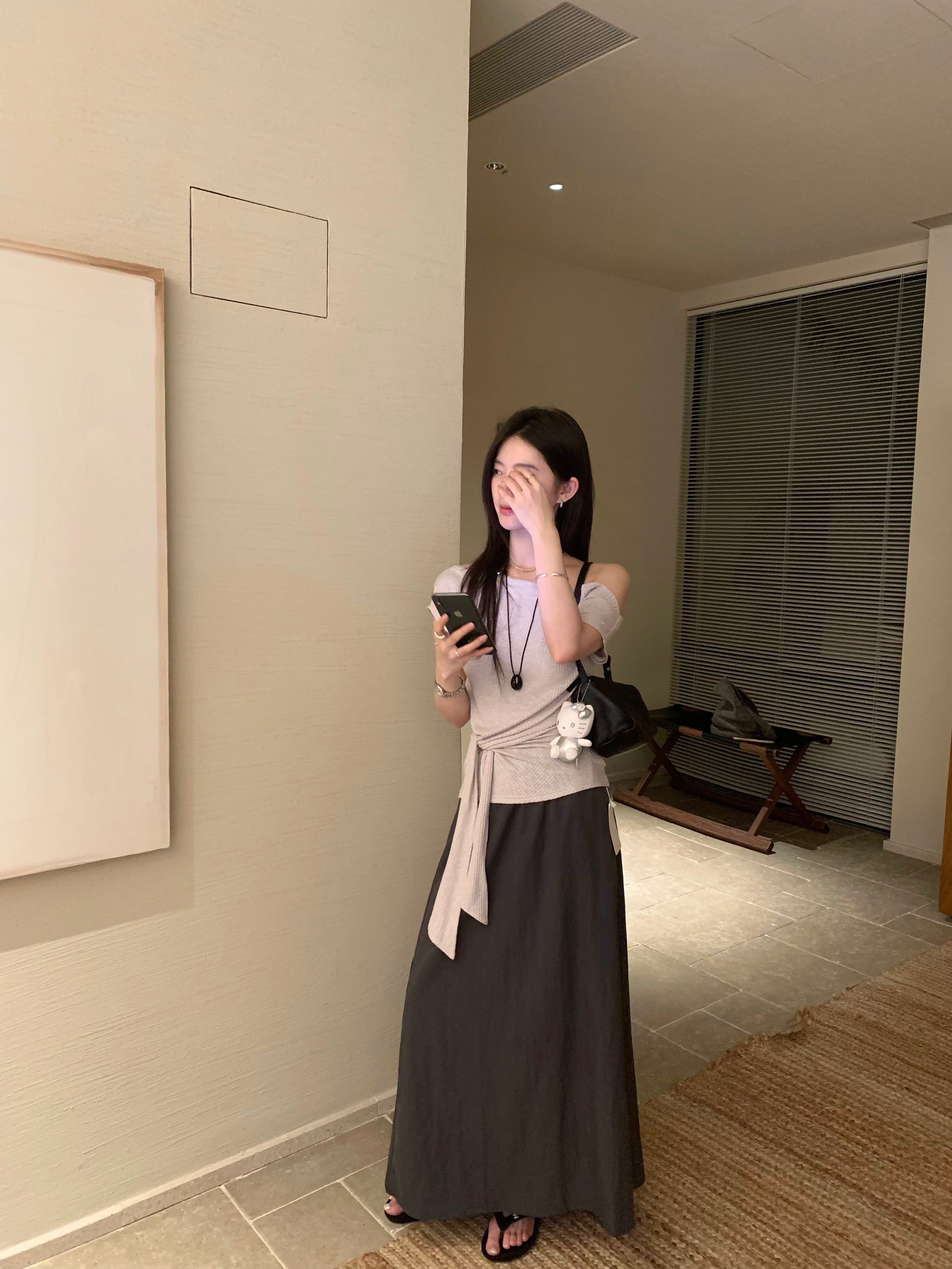 High Waisted A-Line Maxi Skirt | Minimalist Flowy Korean Style Skirt