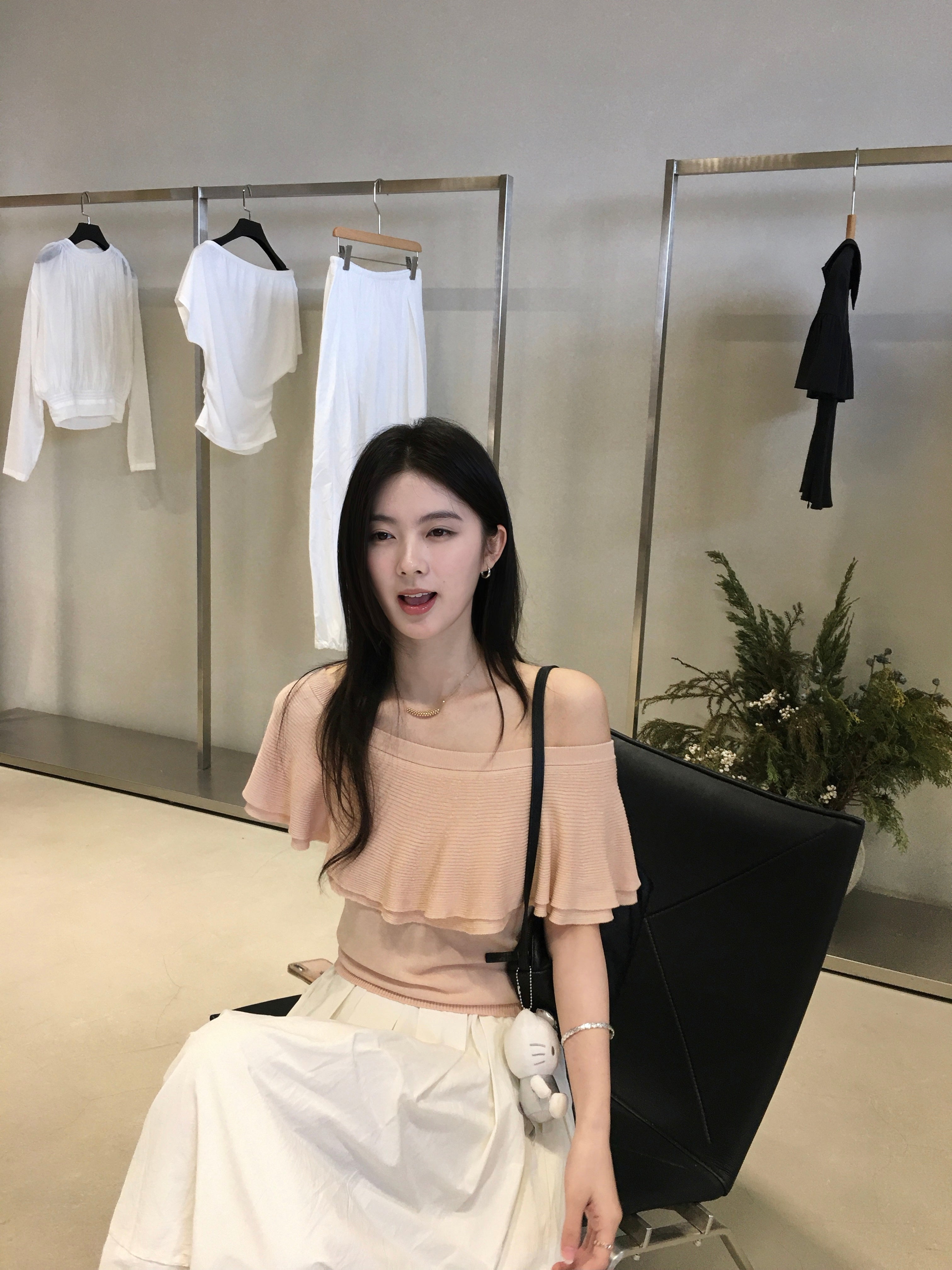 Off Shoulder Ruffle Knit Top for Women – Elegant Slim Fit Soft Blouse