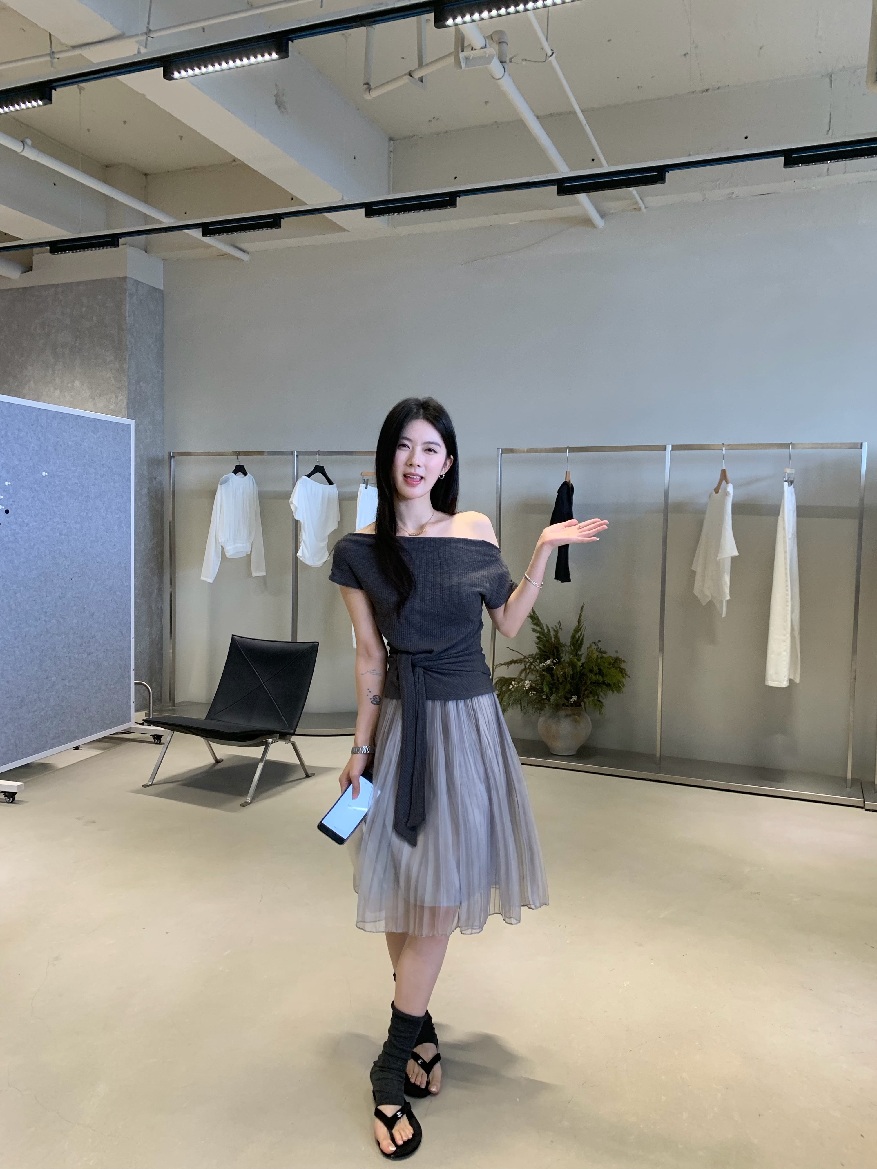 Pleated Midi Skirt for Women | Elegant Sheer Layer Korean Style Skirt