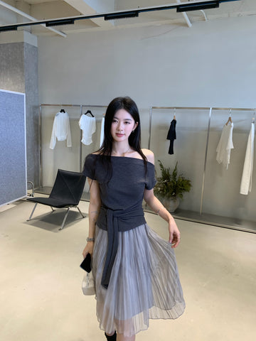 Pleated Midi Skirt for Women | Elegant Sheer Layer Korean Style Skirt