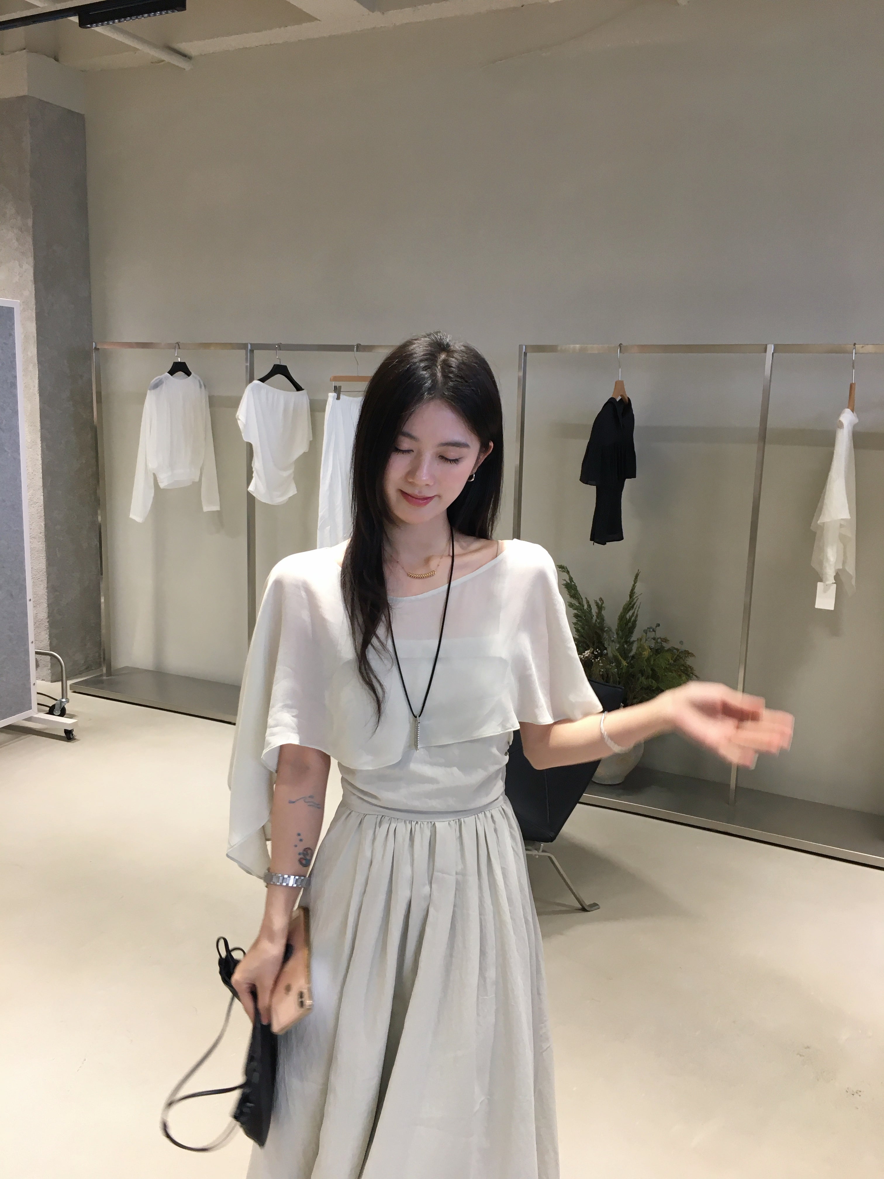 Elegant Cape Sleeve Top for Women | Minimalist Korean Style Blouse