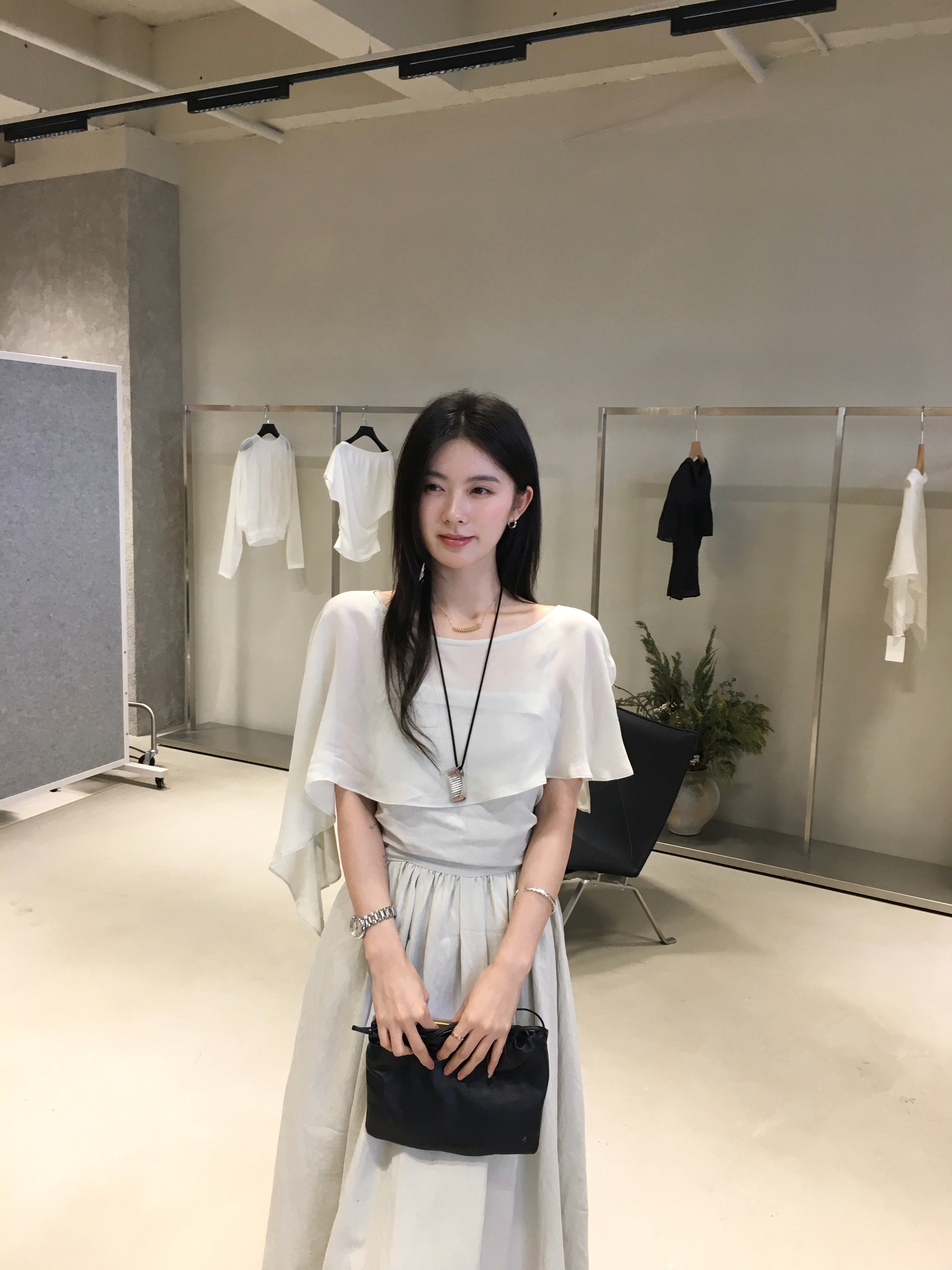 Elegant Cape Sleeve Top for Women | Minimalist Korean Style Blouse
