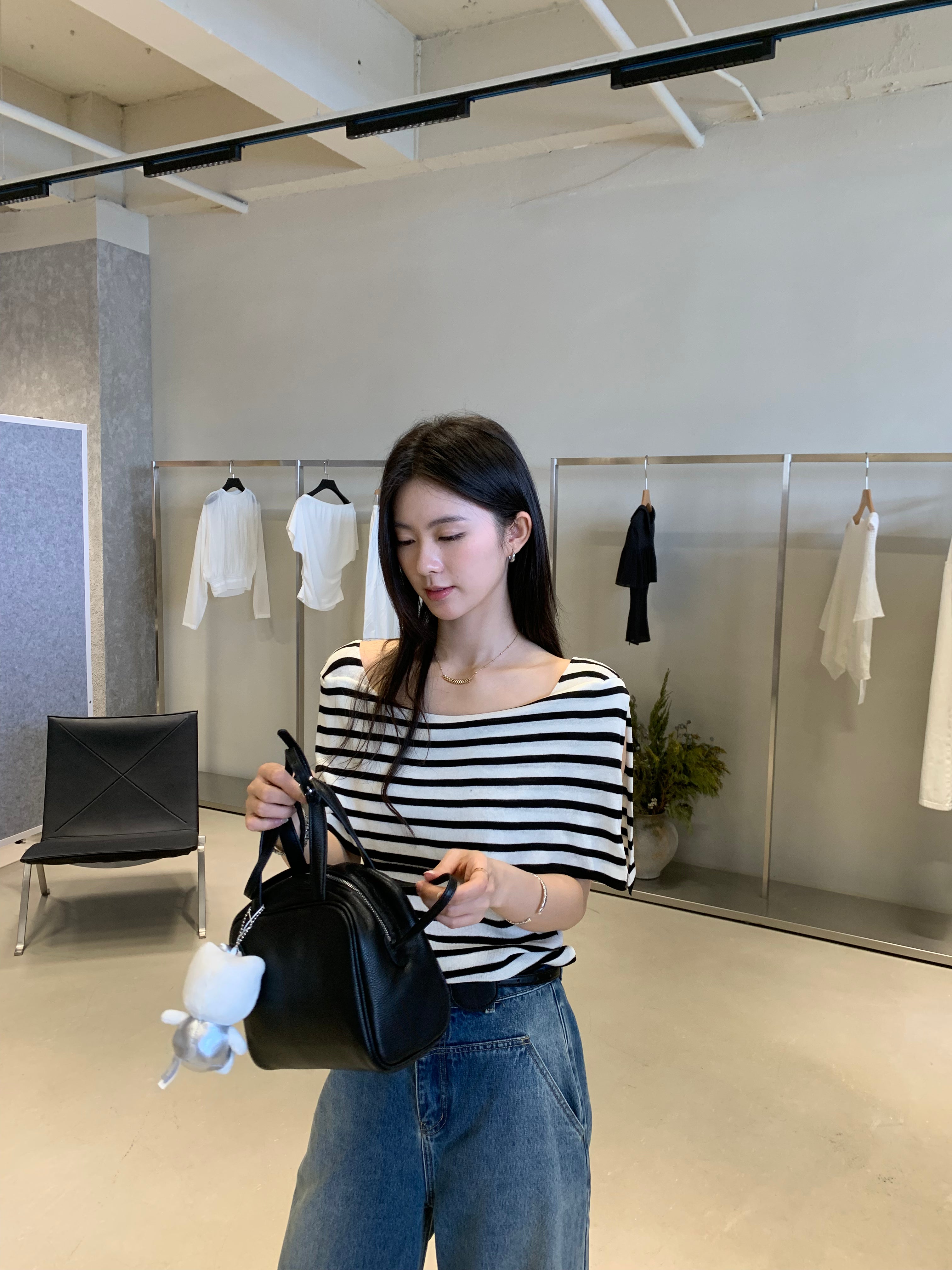 Striped Off Shoulder Top for Women | Slim Fit Korean Style Knit Shirt