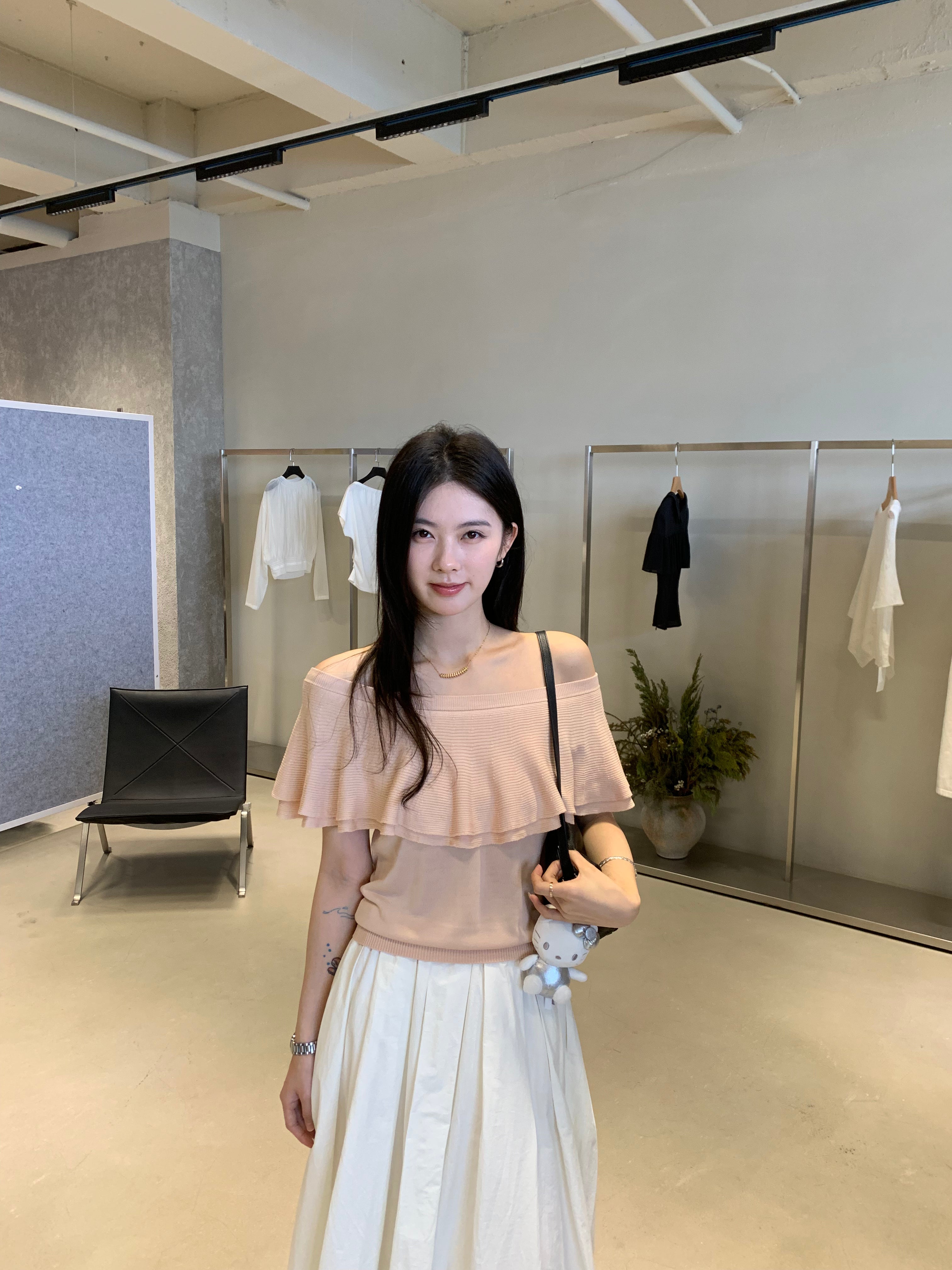 Off Shoulder Ruffle Knit Top for Women – Elegant Slim Fit Soft Blouse