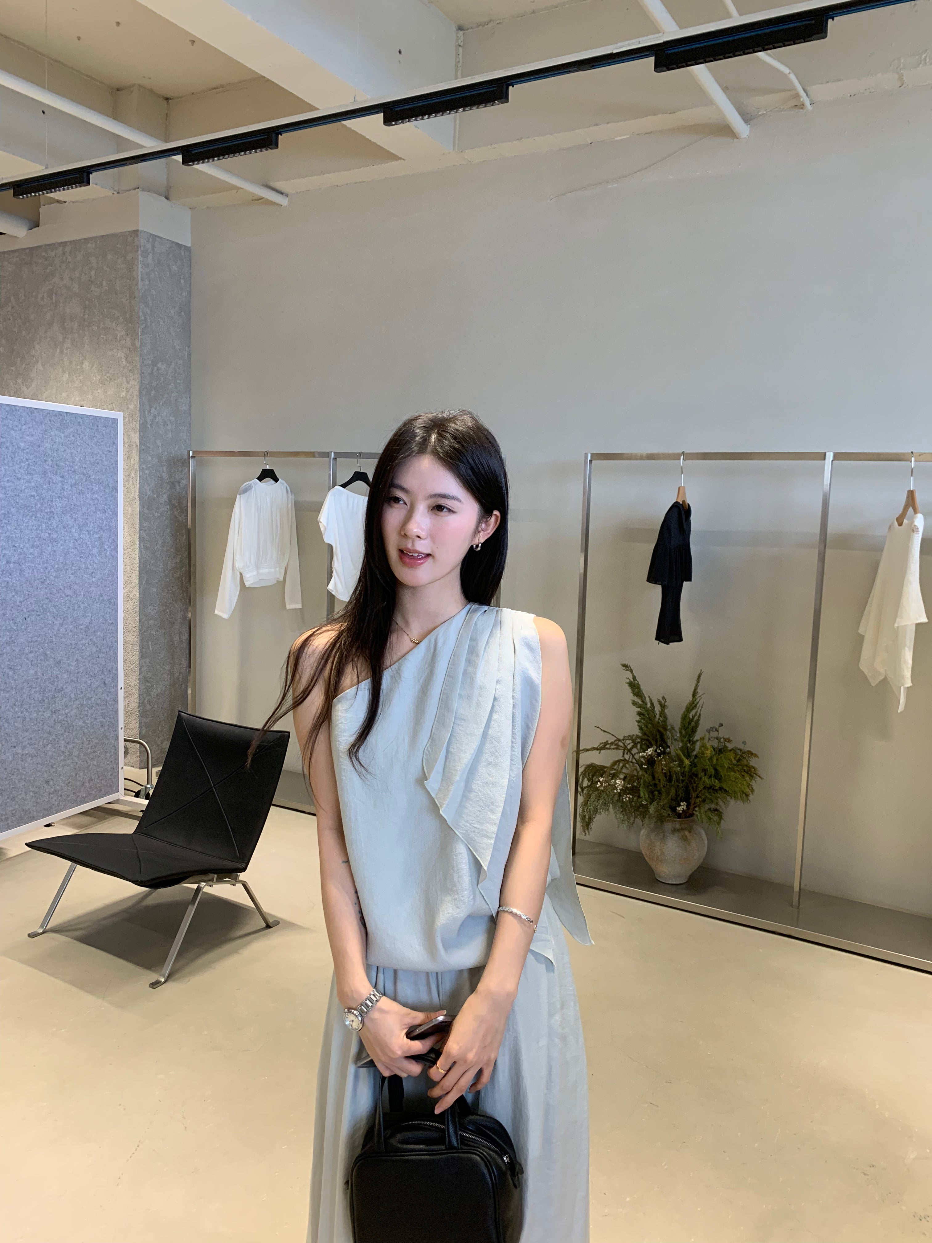One Shoulder Draped Top for Women – Minimal Elegant Soft Blouse