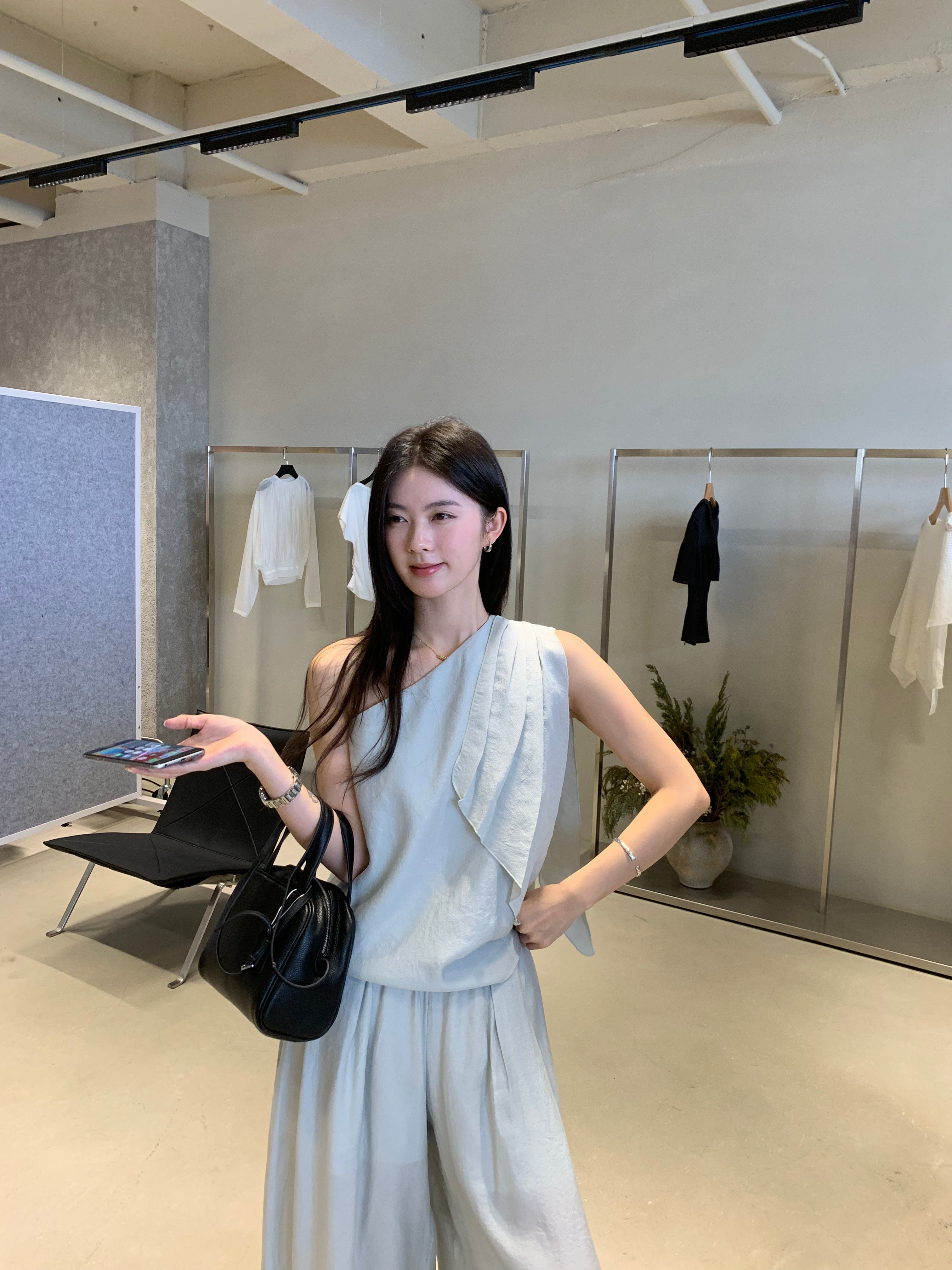 One Shoulder Draped Top for Women – Minimal Elegant Soft Blouse