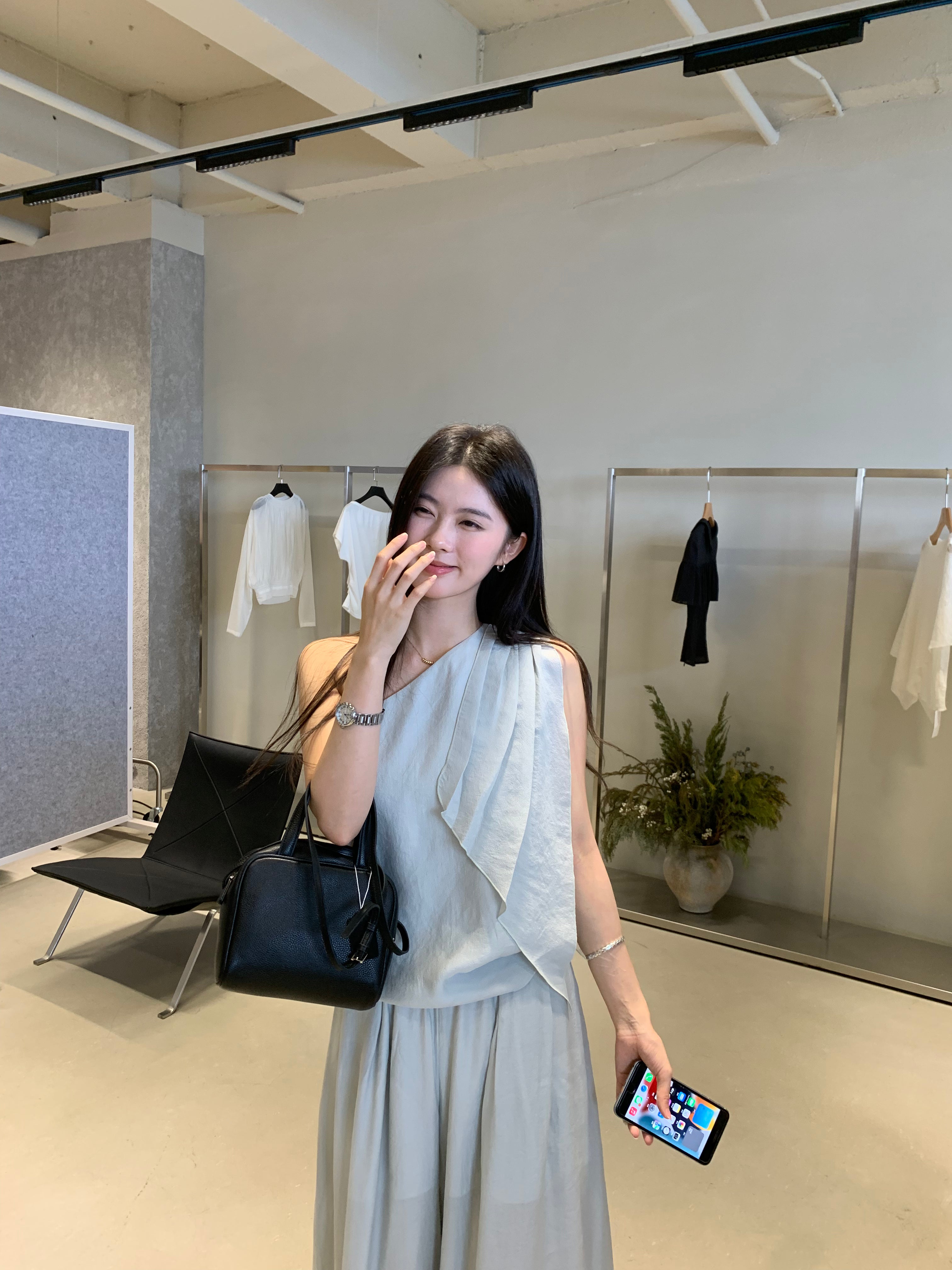 One Shoulder Draped Top for Women – Minimal Elegant Soft Blouse