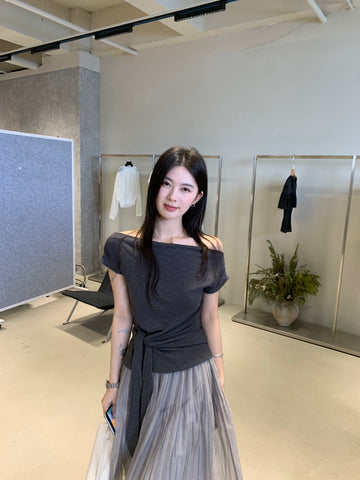 Off Shoulder Knit Wrap Top for Women – Slim Fit Korean Style Tee
