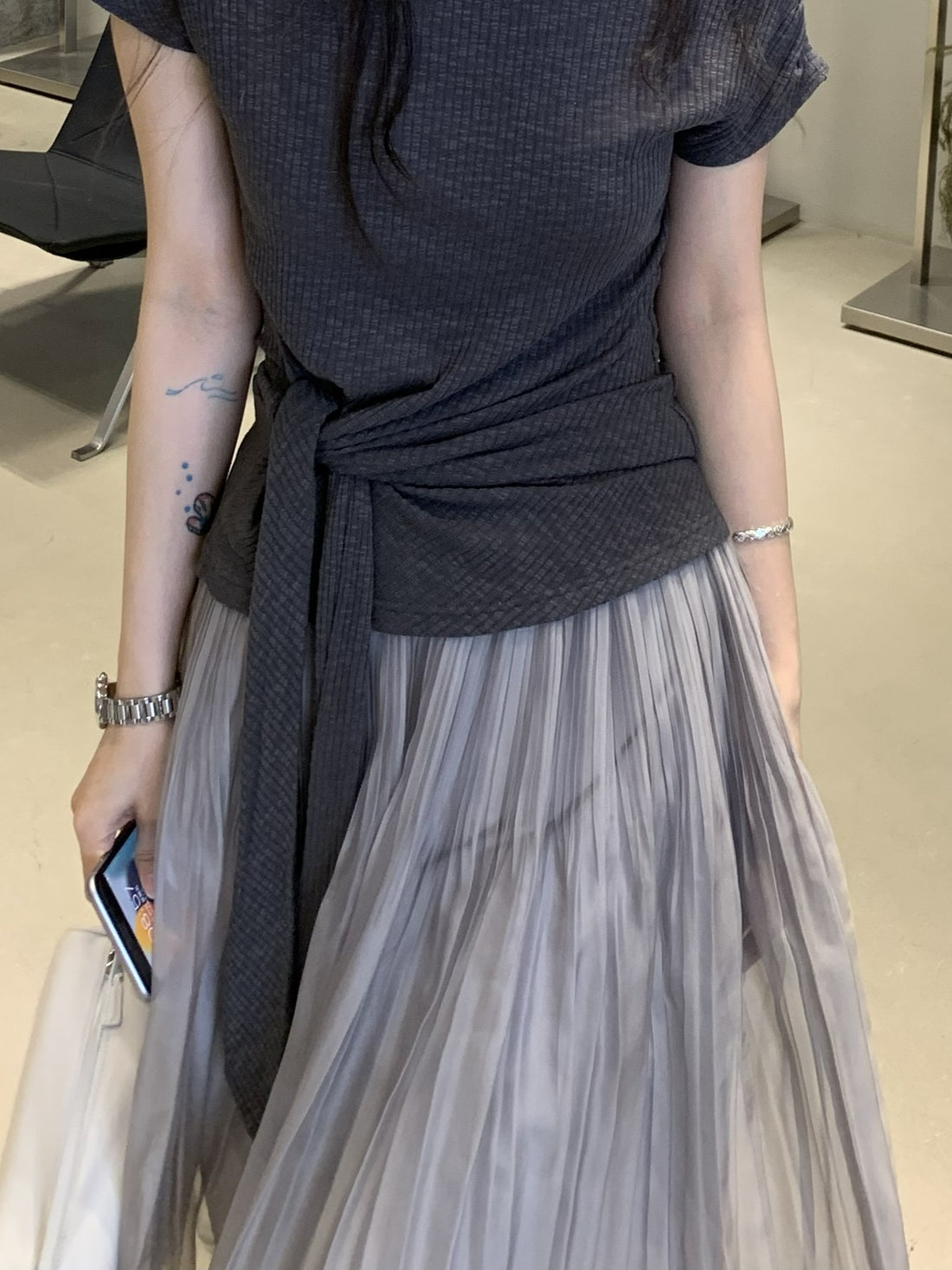 Pleated Midi Skirt for Women – Flowy Sheer Layer Elegant Skirt