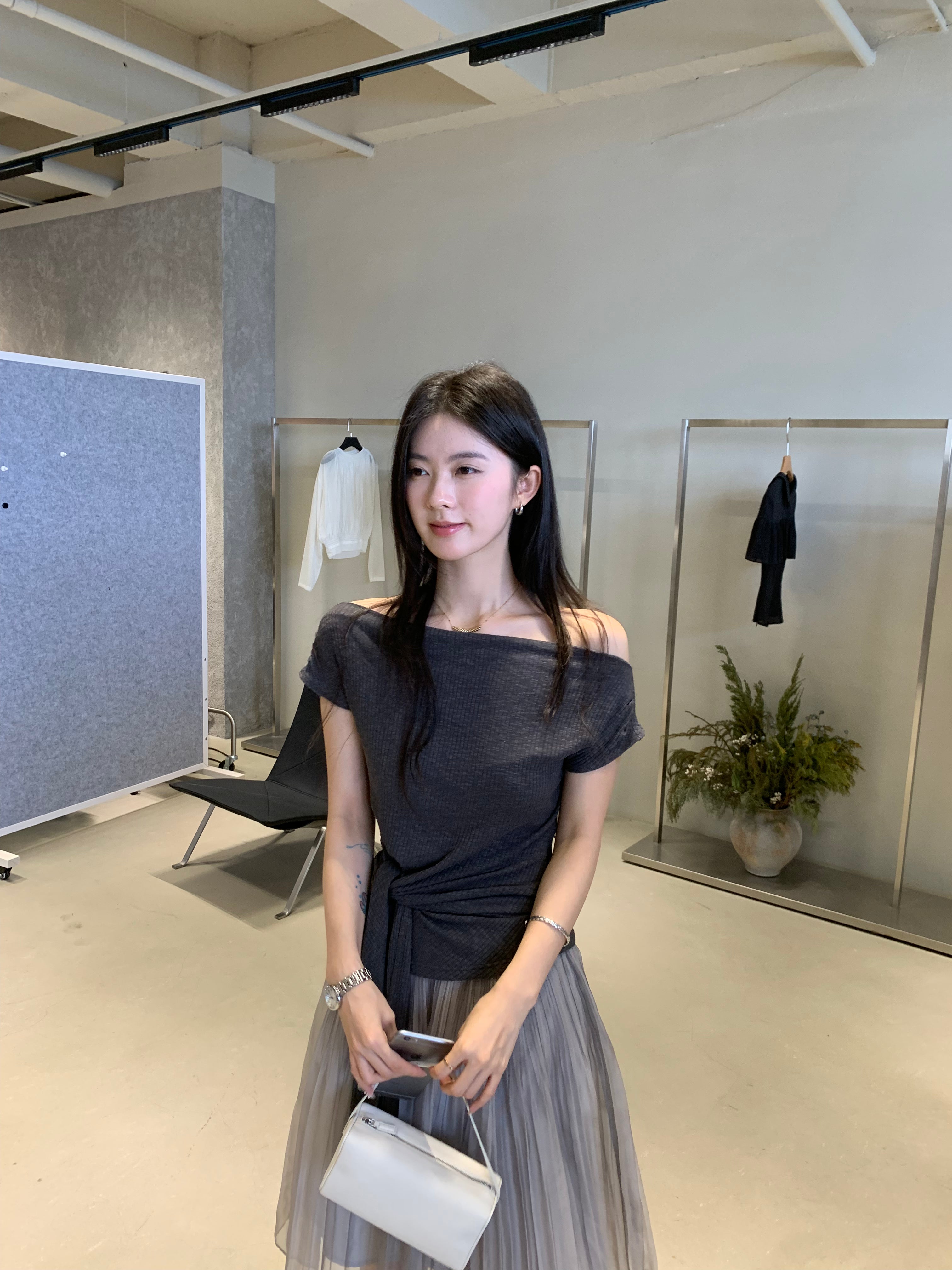 Off Shoulder Knit Wrap Top for Women – Slim Fit Korean Style Tee