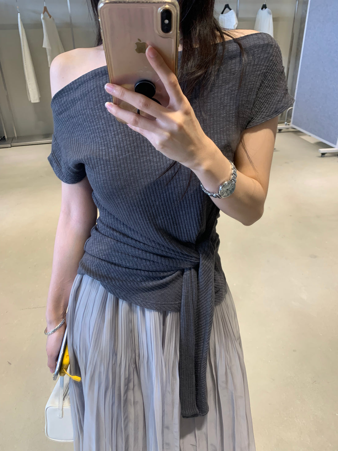 Off Shoulder Knit Wrap Top for Women – Slim Fit Korean Style Tee