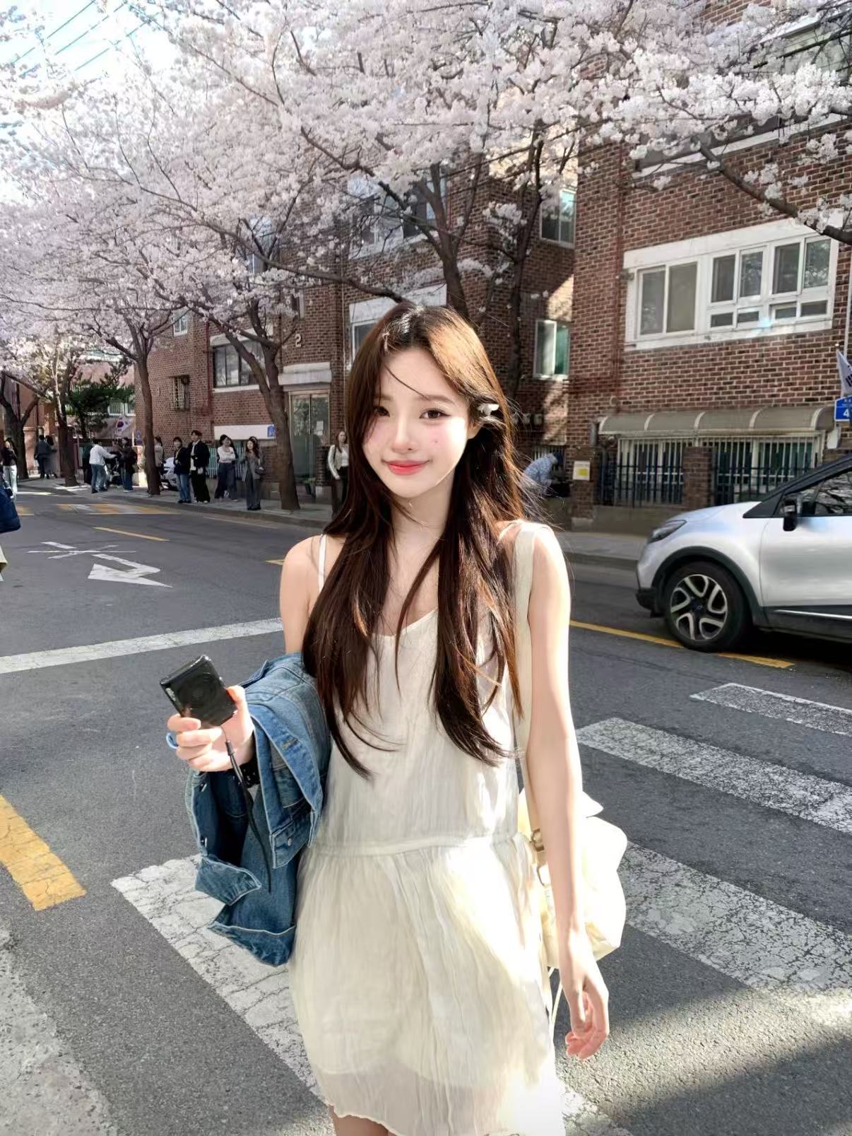 Cute White Cami Mini Dress for Women | Soft Girl Korean Style Summer Dress